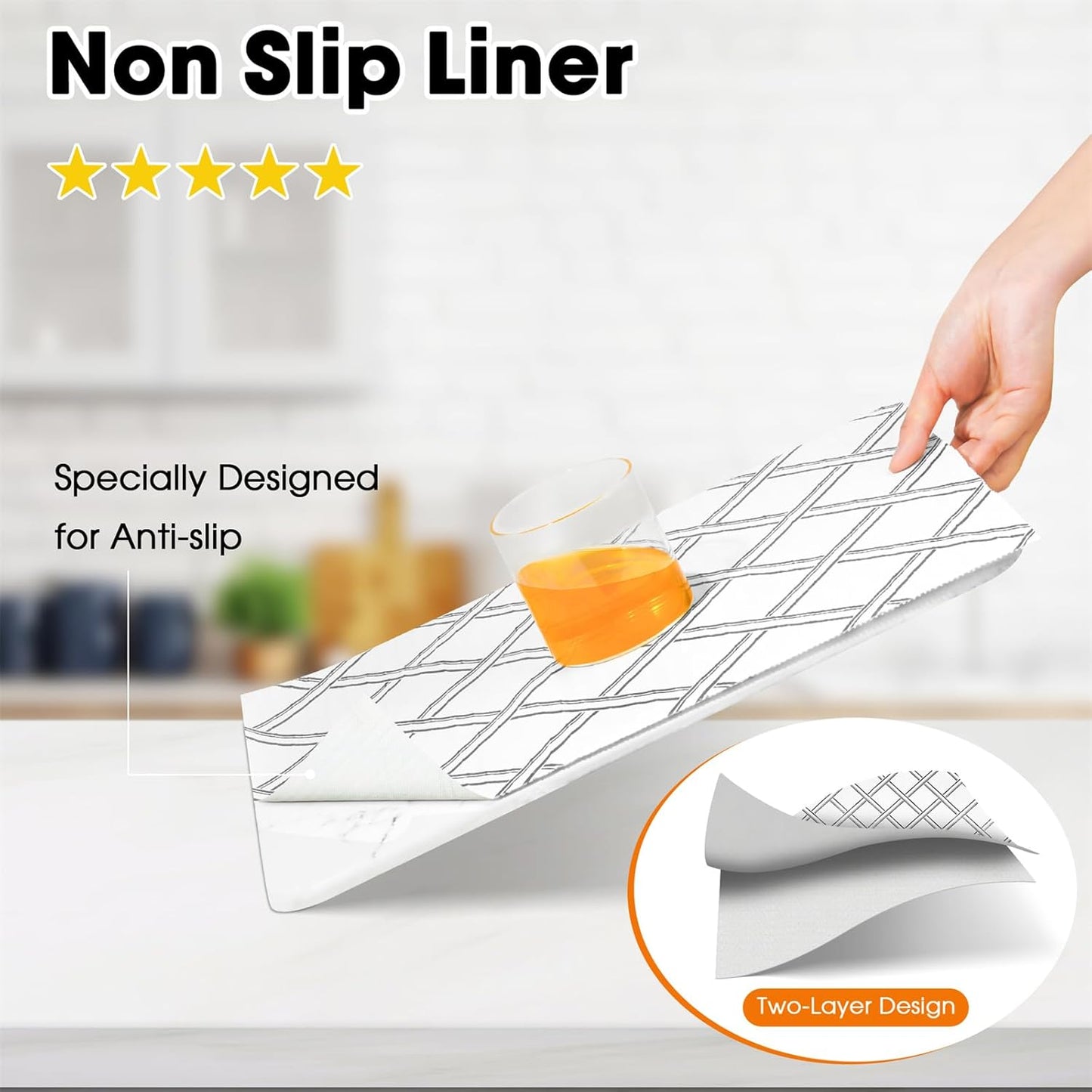 Drawer and Shelf Liner for Kitchen Cabinets Non-Adhesive, Non-Slip Cabinet Liner Shelf Paper Strong Grip Waterproof Easy to Clean for Kitchen Shelves Cupboard,Geometric,12IN X 30FT