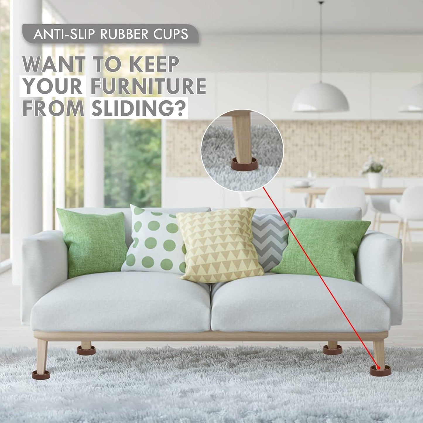 2X2 Round Rubber Caster Cups, Non Slip Furniture Pads, Anti-Slip Gripper, Anti Skid Furniture Feet, Anti Slide Floor Protector for Bed Couch Table Chair Stoppers (Brown, 12 Pack)