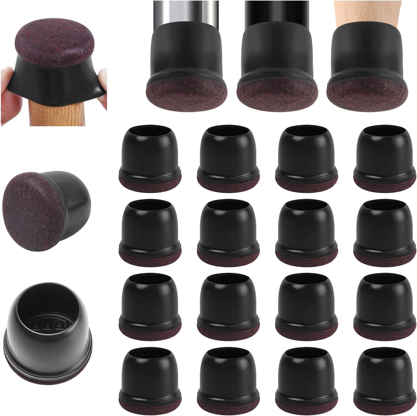 Ezprotekt 24 Pcs Round Silicone Chair Leg Floor Protectors with Felt, Floor Protectors for Chair, Felt Furniture Pads, Chair Leg Caps Cover, Bar Stool Leg Floor Protectors (L Fit: 1.1" - 1.3", Black)