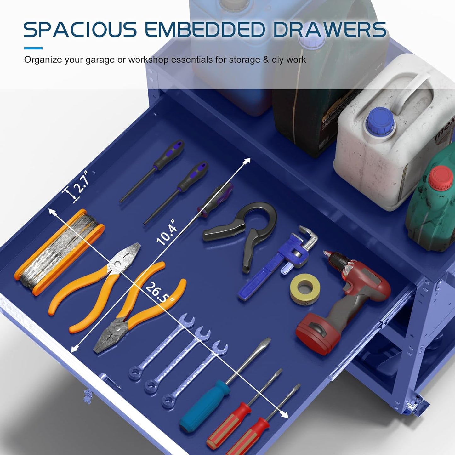 3 Tier Heavy Duty Tool Cart, Mechanic Metal Rolling Tool Carts Work Cart with Locked Drawers & Pegboard for Garage Workshop