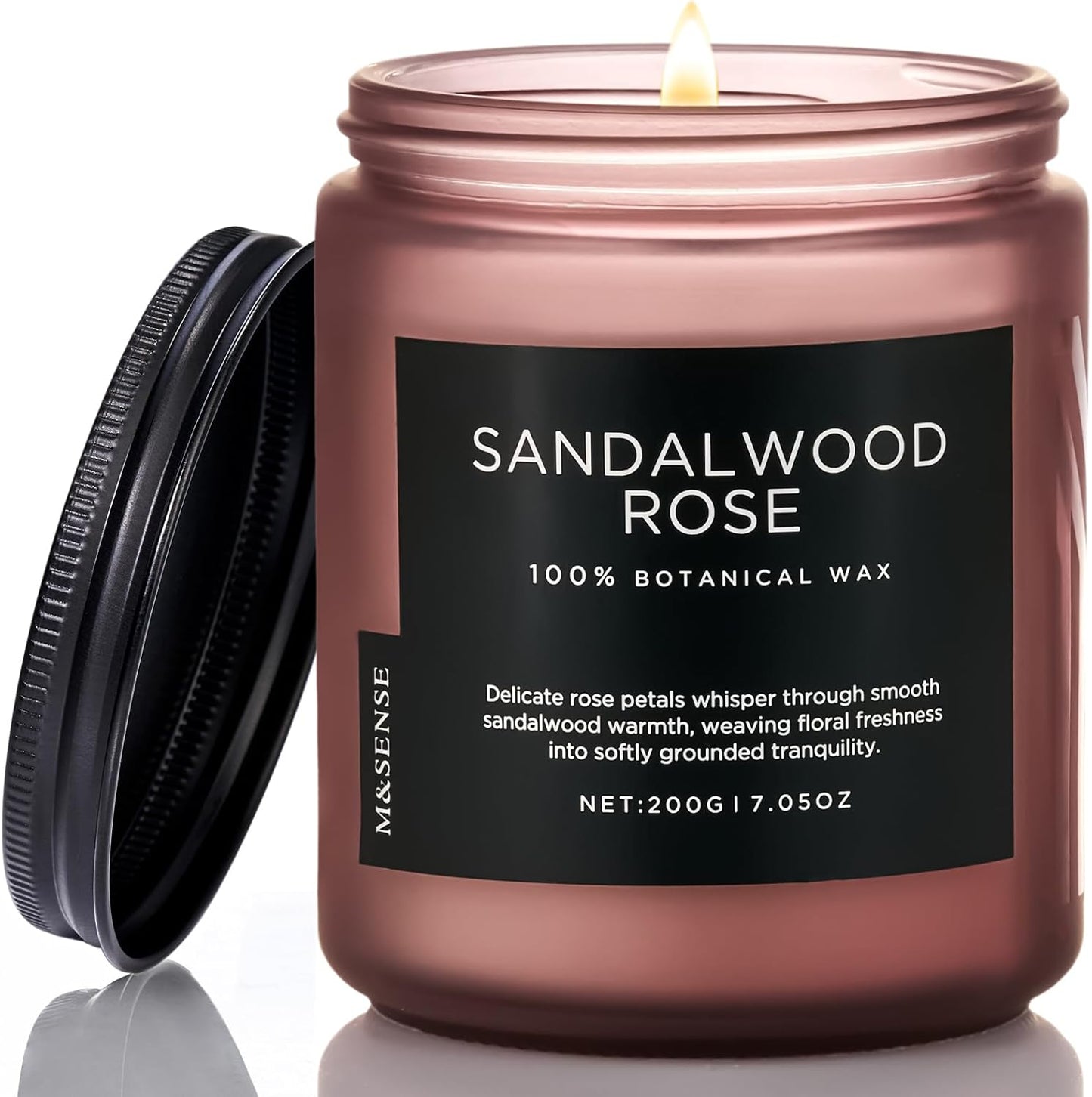 M&SENSE Sandalwood Rose Scented Candle 7.05oz 50 Hours Long Lasting Burn Natural Soy Wax Strong Scented Candle for Home, 2 Wick Home Fragrance Slow Burning Housewarming Gifts for Men Women