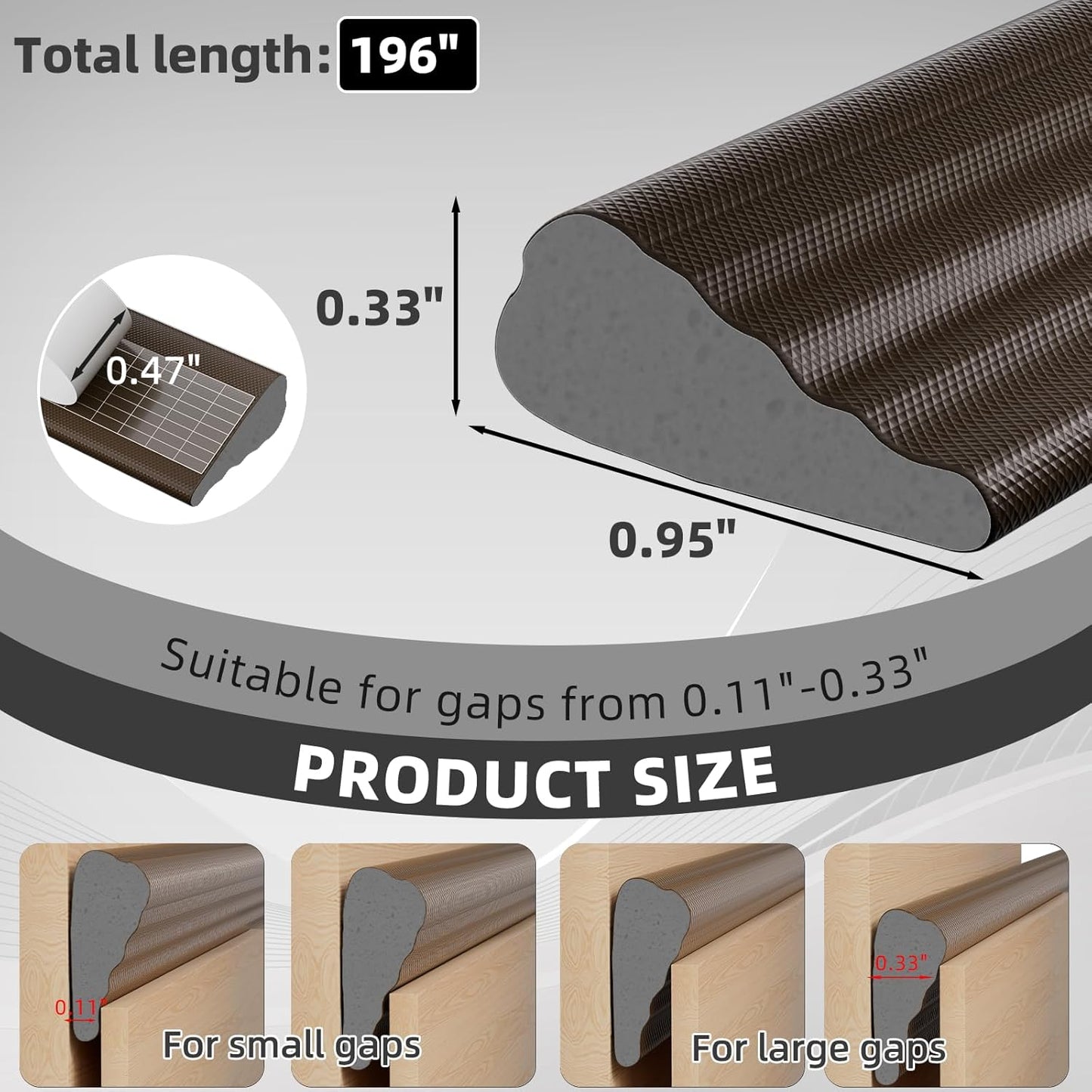 196" Wedge Weather Stripping Door Seal Strip for Door Frame & Window,Self Adhesive Window Insulation Draft Stopper Seal for Winter,Gray Foam Door Gap Filler for Soundproofing Light Blocker,Brown
