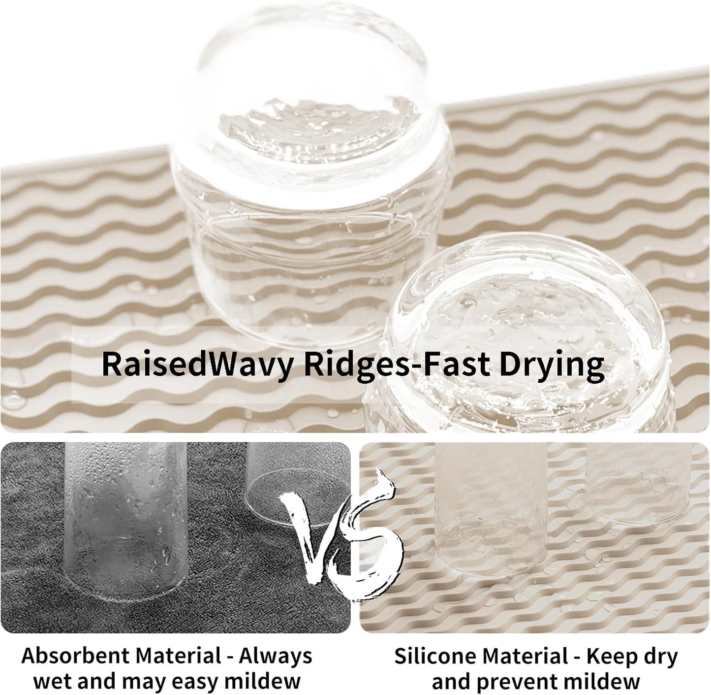 ZLR Silicone Dish Drying Mat for Kitchen Counter, Eco-Friendly Fast Dry Dish Mat, Easy Clean Multi Usage Drying Matt, Heat Resistant Trivet, 12" x 16" Large, Cassava White