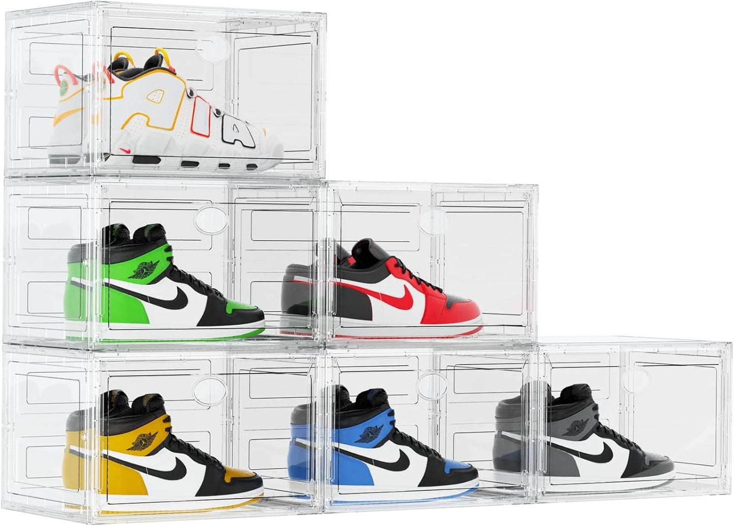 KEFA XL Shoe Storage Box Organizer, 6 Pack Shoe Boxes Clear Plastic Stackable, Sneaker Display Case Container Fit for US 13 (Side 6 PACK CLEAR)