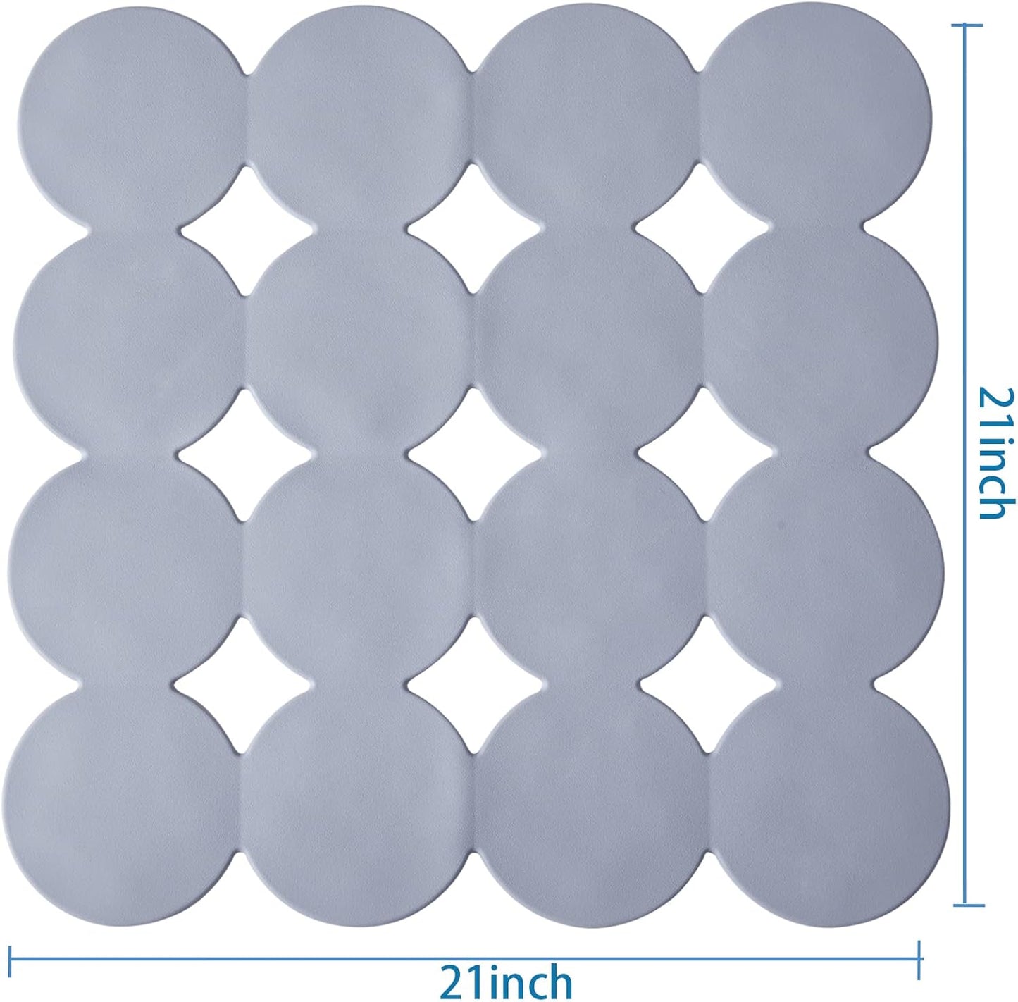 Square Shower Mat Nonslip - Rubber Bathtub Mat with Suction Cups for Inside Shower Bathroom Floor (Grey, 21X21”)