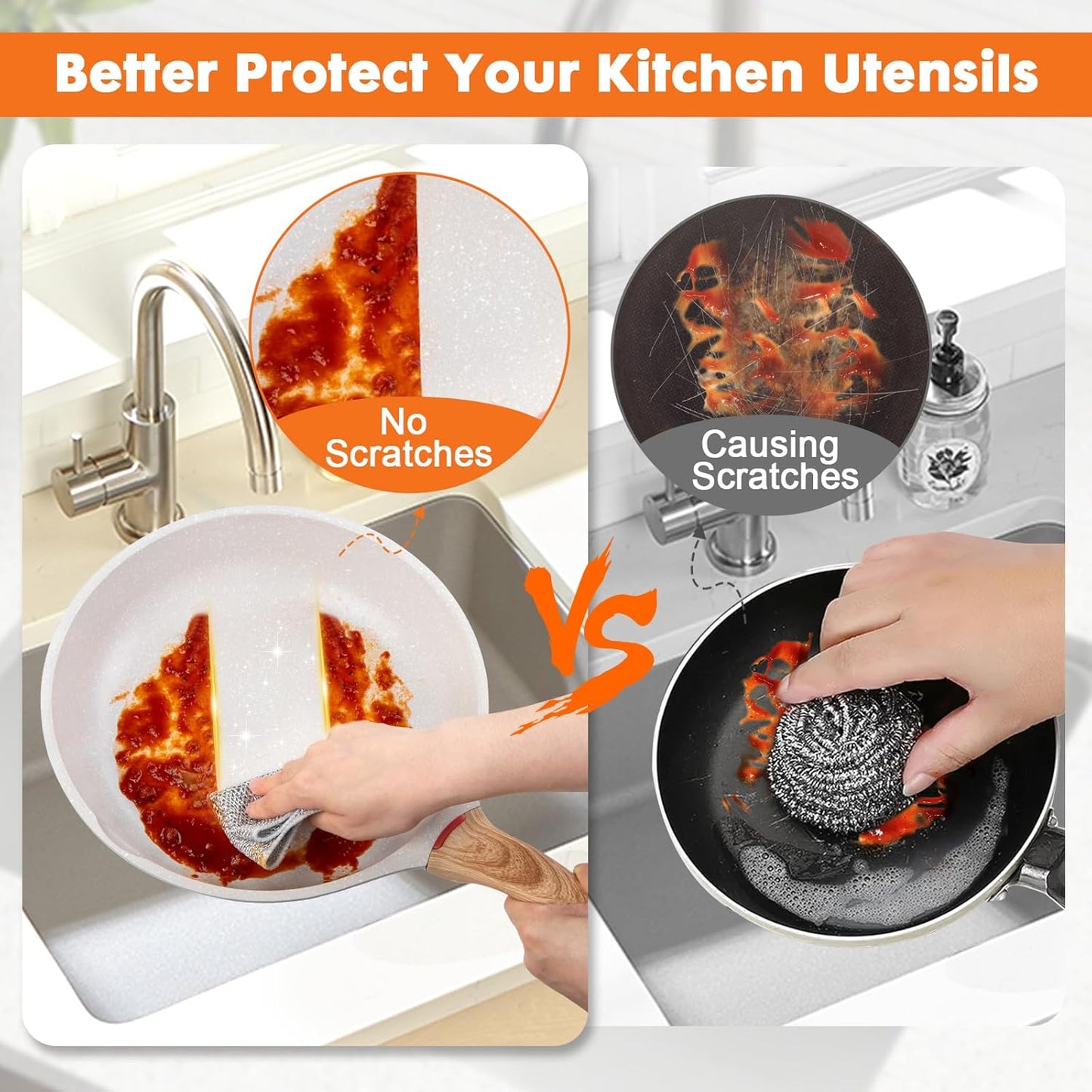 COBETE Non Scratch Wire Dishcloth,Double-Layer Wire Dishwashing Rags for Wet and Dry,Wire Miracle Cleaning Towels and Dish Cloths Multipurpose for Washing Dishes,Cookware, Sinks,Stove Tops,Pack of 6