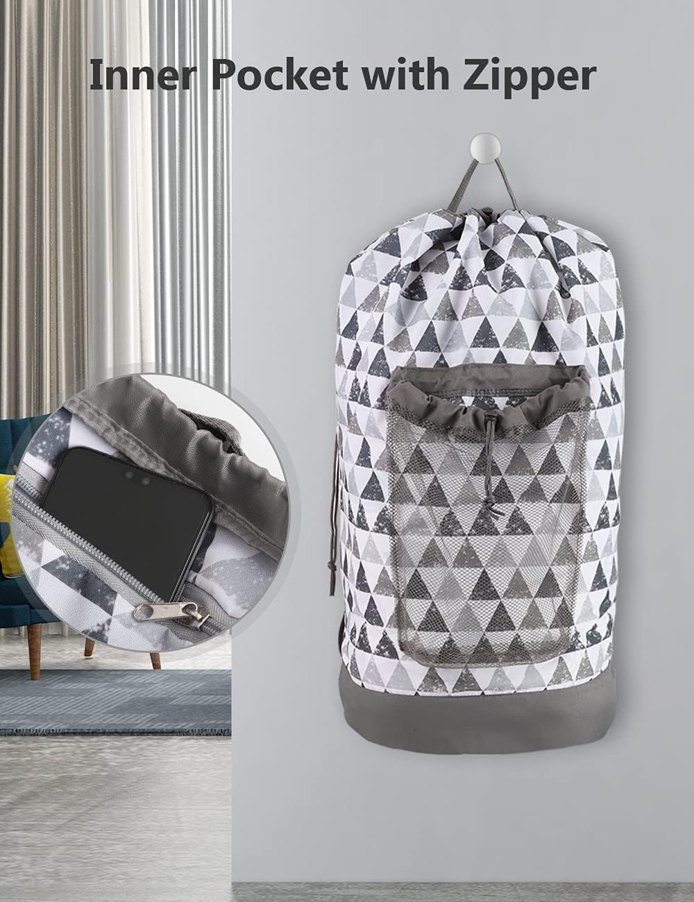 Dalykate Backpack Laundry Bag, Laundry Backpack with Shoulder Straps and Mesh Pocket Durable Nylon Clothes Hamper Bag with Drawstring Closure for College, Travel, Laundromat, Apartment