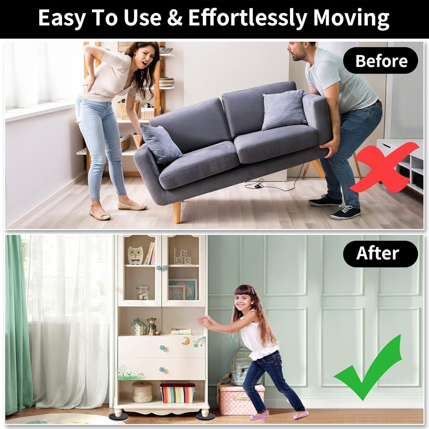 Ezprotekt 5" Round Felt Furniture Movers Sliders for Hardwood Floors, 8 Pcs Reusable Felt Furniture Moving Pads for Heavy Duty Bed Sofa Fridge Couch, Move Item Easily and Quickly (Beige)