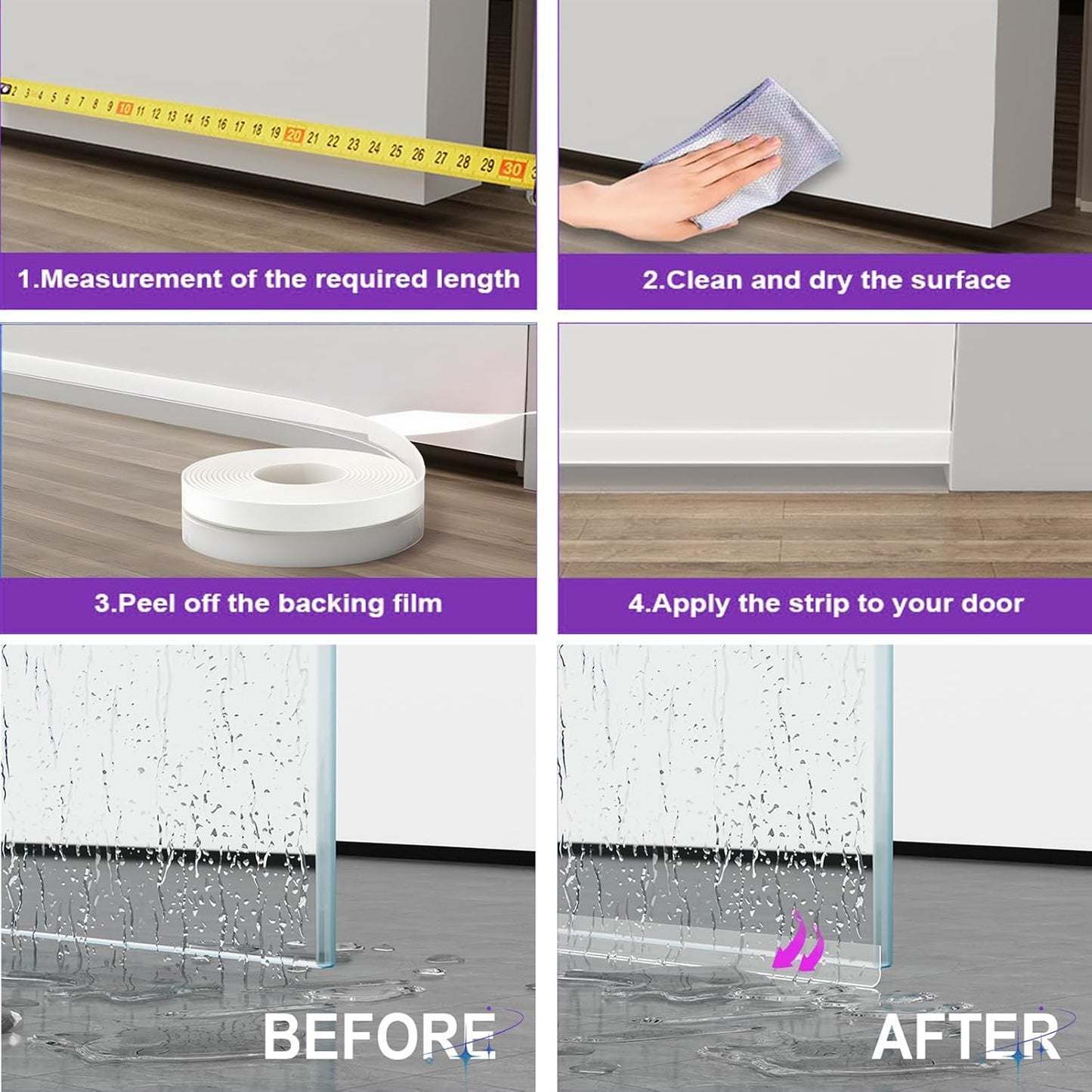 Weather Stripping Door Seal Strip for Gaps, Silicone Draft Stopper Adhesive Tape for Sliding Doors, Windows, Shower Glass, Soundproof Seal for Home Insulation, 32.8ft Roll