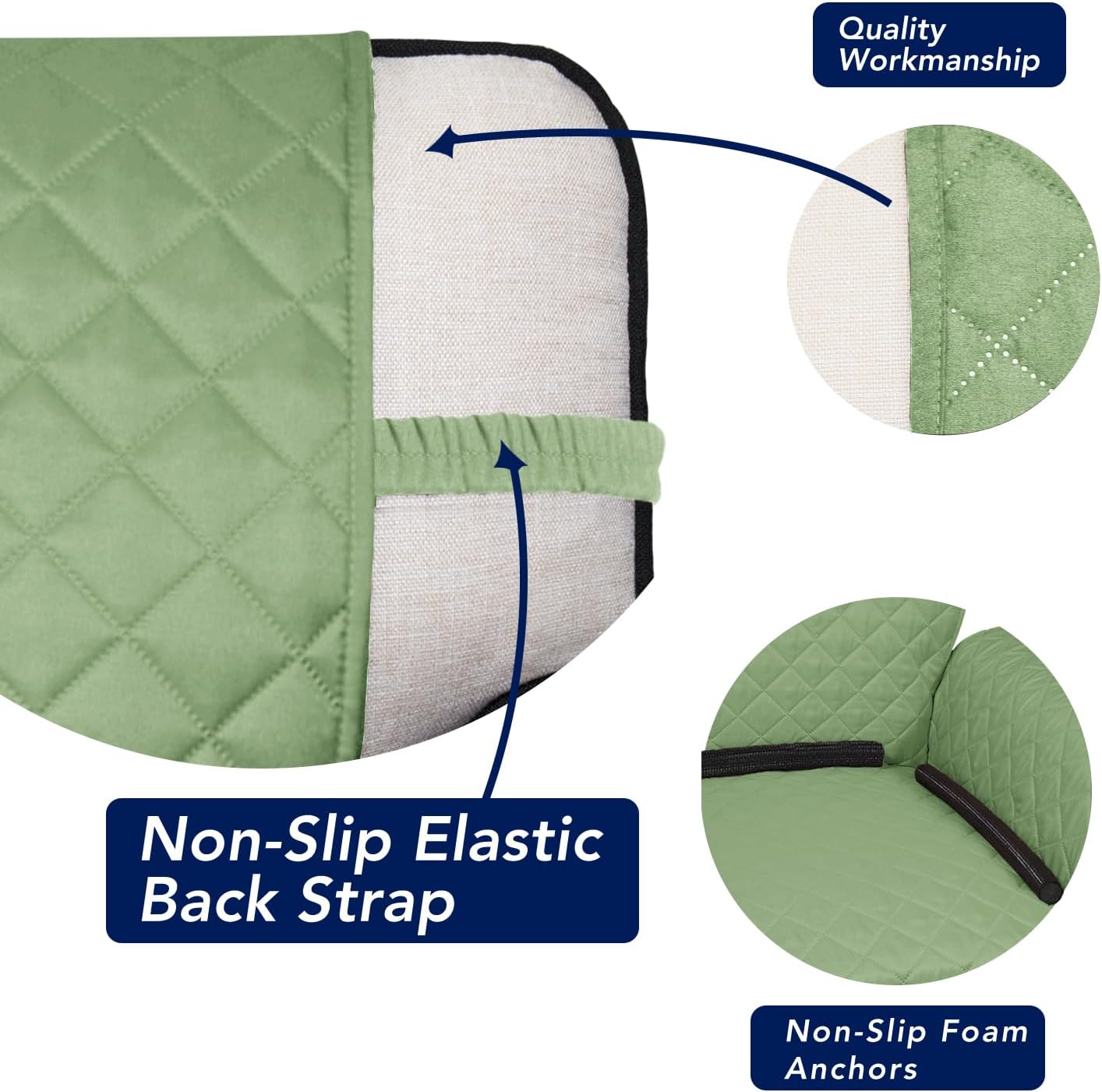 PureFit Reversible Quilted Sofa Cover, Water Resistant Slipcover Furniture Protector, Washable Couch Cover with Non Slip and Elastic Straps for Kids, Dogs, Pets (Sofa, Sage Green/Ivory)