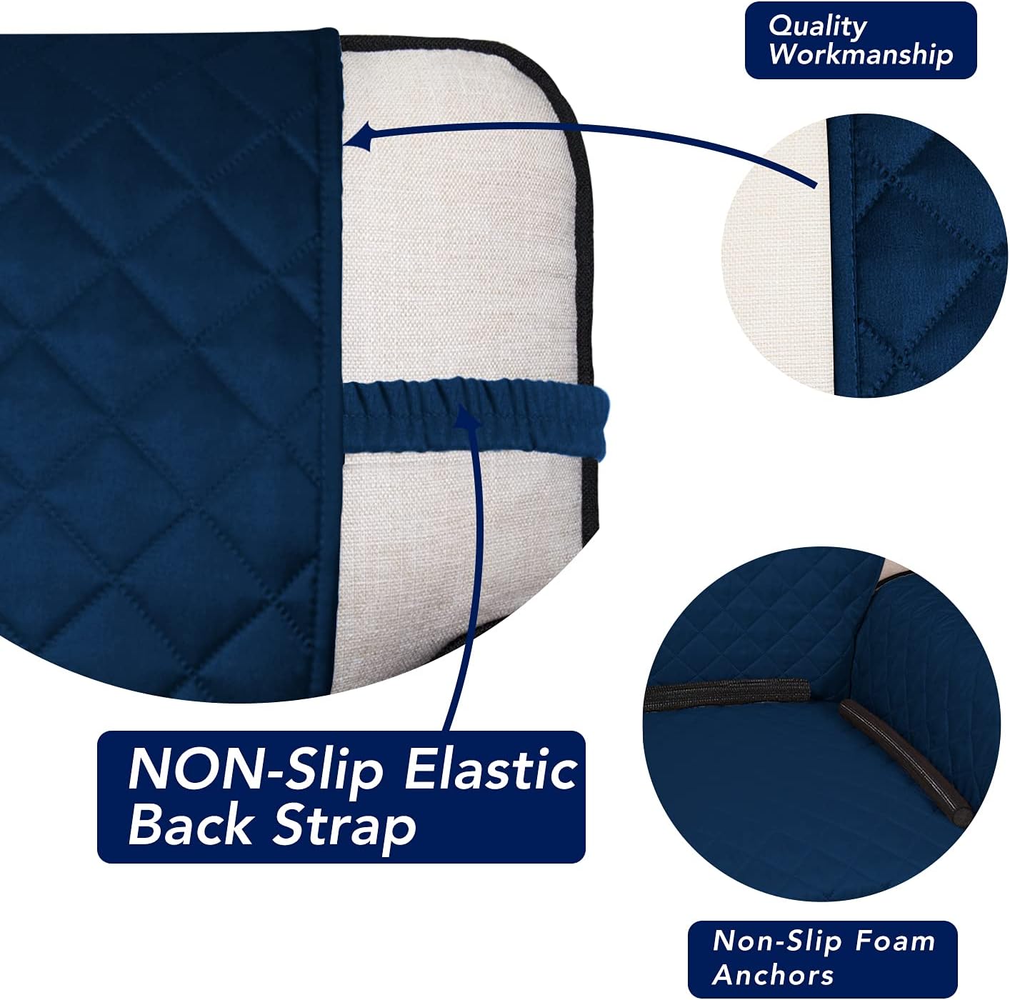PureFit Reversible Quilted Sofa Cover, Water Resistant Slipcover Furniture Protector, Washable Couch Cover with Non Slip and Elastic Straps for Kids, Dogs, Pets (XX Large, Navy/Navy)