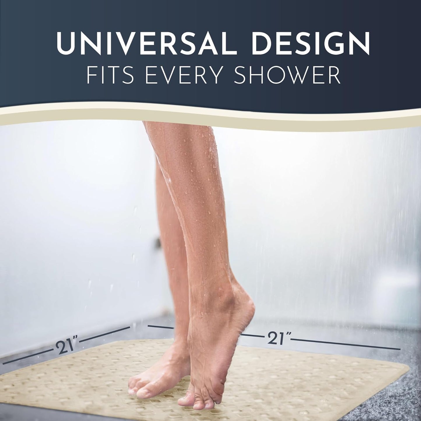 Homerella Anti Slip Shower Mat | Anti Mold Non Slip Bathtub Mat for Inside Shower | Square Floor Shower Mat 21 x 21 inch with Suction Cups for Grip & Hooks Hanging and Quick Drying | Machine Washable