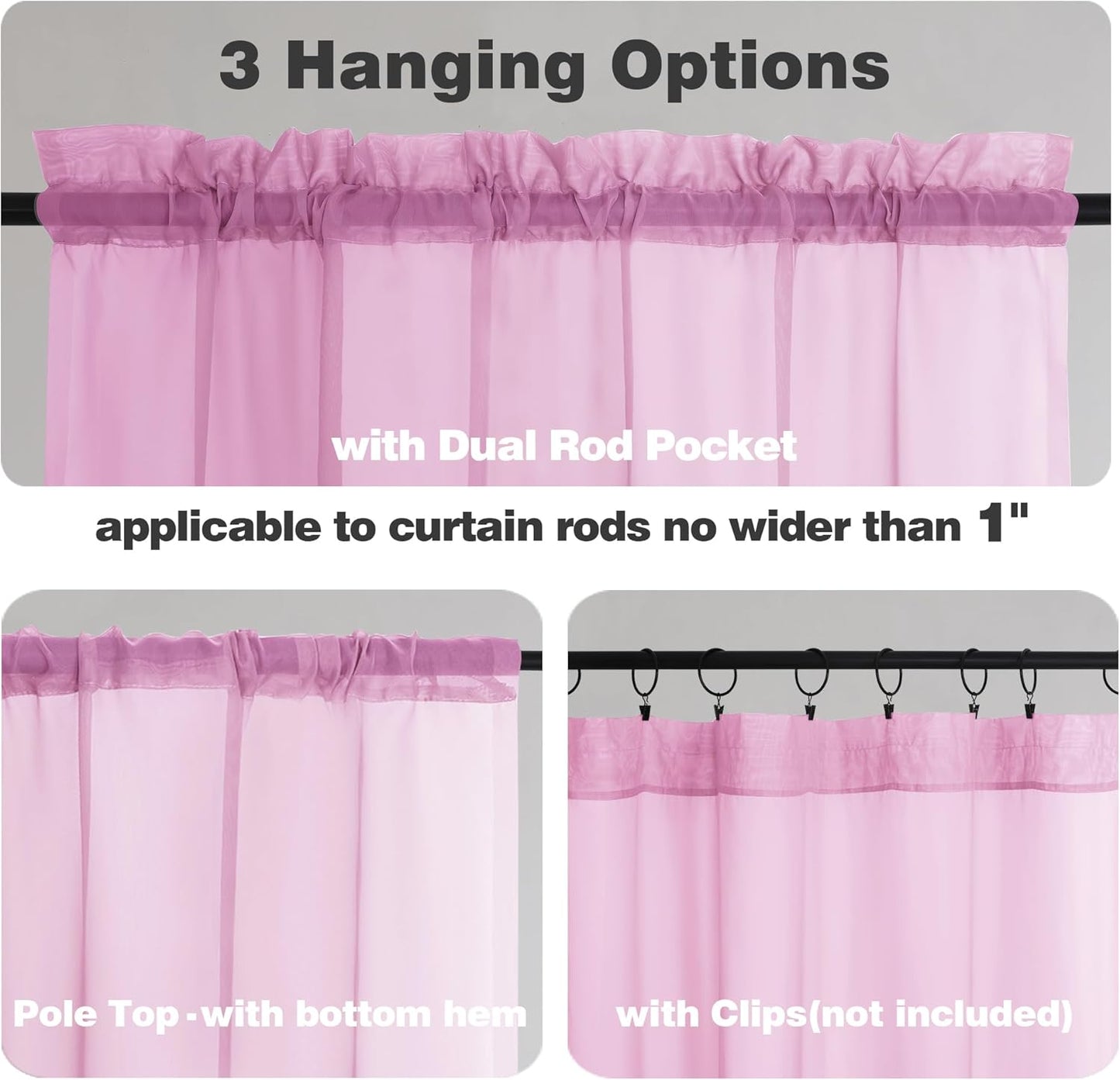 Chyhomenyc Sheer Pink Tier Curtains 24 Inch Length, Small Window Curtains Treatment for Bathroom Living Room Basement, Short Rod Pocket Cafe Curtain, 42W x 24L Inches, 2 Panels