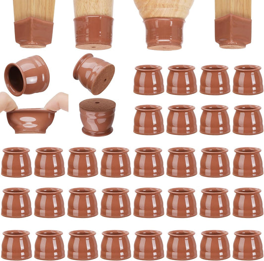 CHUNZEXI 32 Pack Chair Leg Floor Protectors for Hardwood Floors, Silicone Felt Covers Pads Caps, Protect Wood Furniture Feet Floors Noise Reduce and Scratch (Universal Large & Brown)