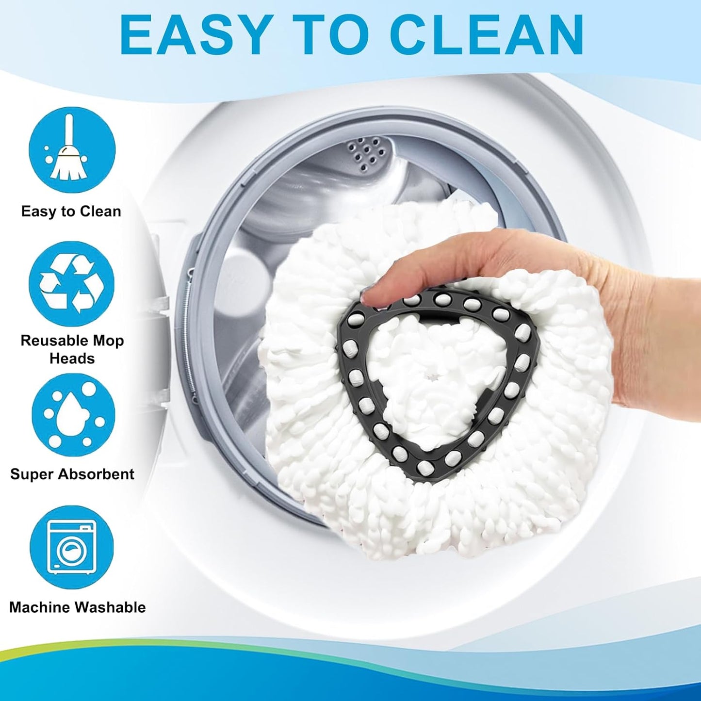 Spin Mop Head and Brush Replacement Compatible for O Cedar EasyWring 1-Tank System, 4 Microfiber Mop Refills, 1 Scrub Brush,1 Base and 30-58in Mop Stick Easy-to-Replace (White 1 Tank System)