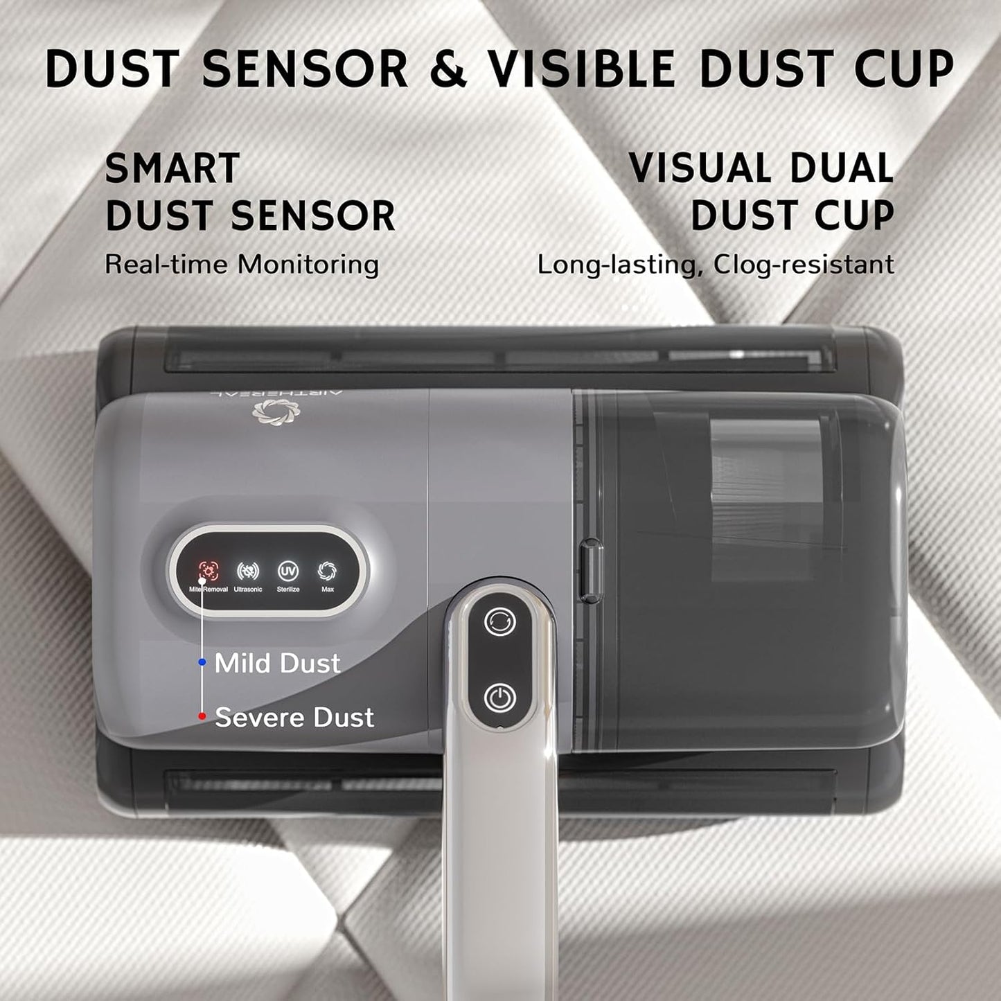 AIRTHEREAL M1 Mattress Vacuum Cleaner, 6 in 1 Bed Vacuum with High-Frequency Vibration - 80,000 RPM Dual Brushroll Rotation, UV-C Light, 14Kpa Suction, Dust Sensor, Ultrasonic and Heating Tech