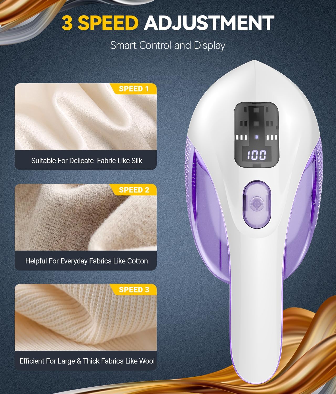 Rechargeable Fabric Shaver and Lint Remover, 3-Speed Adjustable Sweater Shaver with 6-Leaf Replaceable Stainless Steel Blades, 2.6Inch Large Mesh, Removable Bin for Clothes Fuzz, Lint, Pills, Bobbles