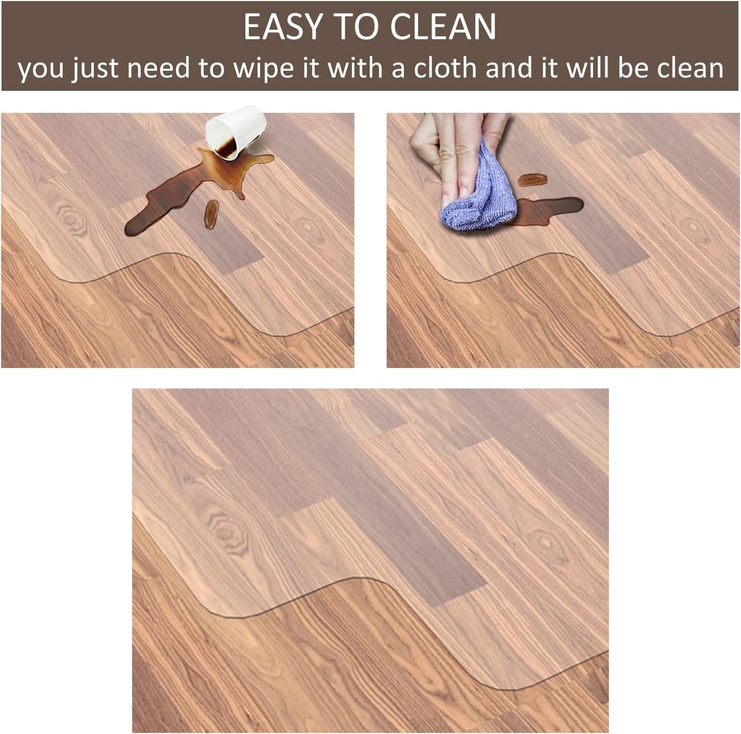 Office Chair Mat for Hardwood Floor, 48”x 36” Vinyl Desk Chair Mat Clear Floor Protector Mat for Rolling Chair Office & Home, Easy Glide and Flat Without Curling