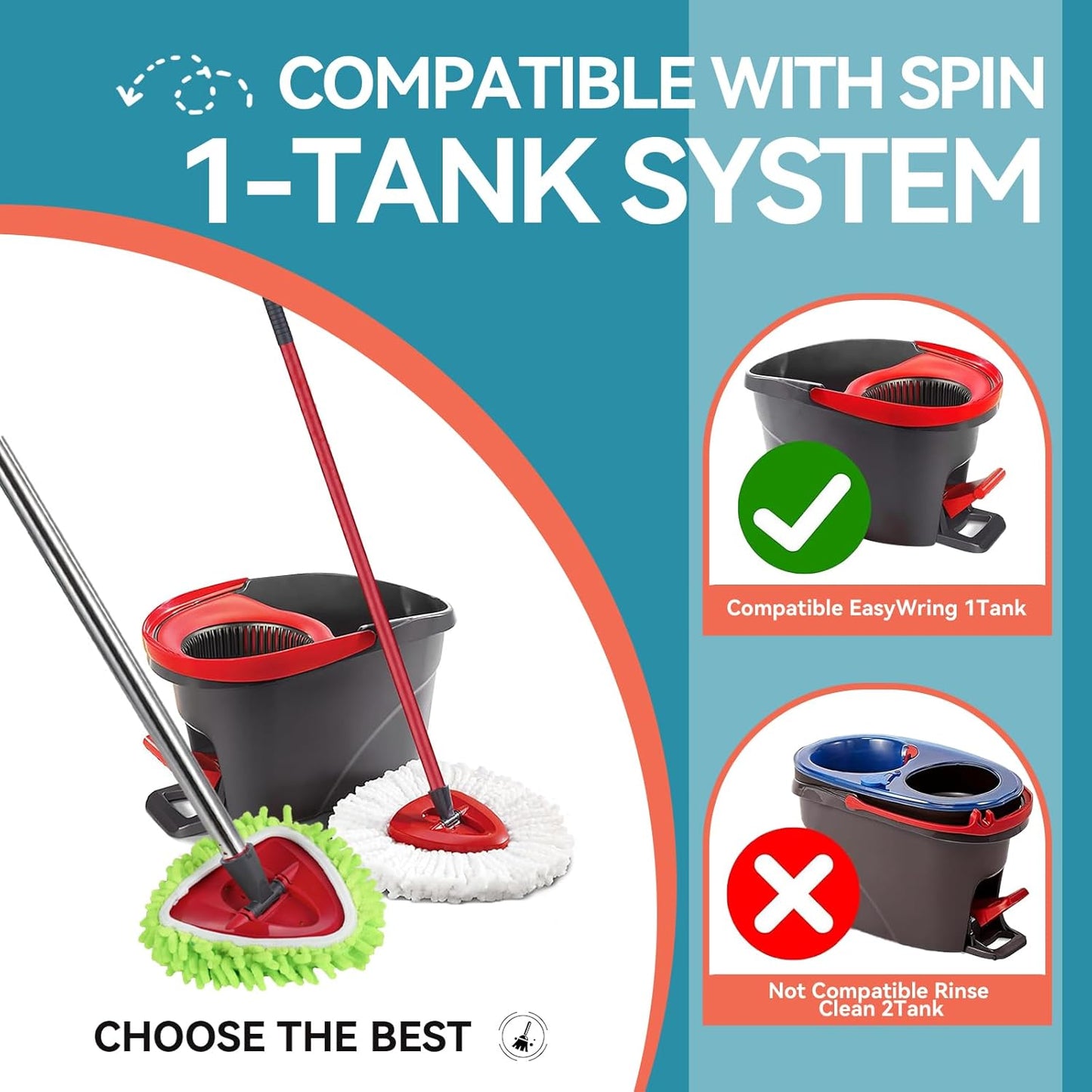 3 Pack Mop Replacment Heads for O-Ceda Mop Replace Head Spin Mop Heads Replacements, Microfiber Spin Mop Refills for Bath/Living Room Cleaning