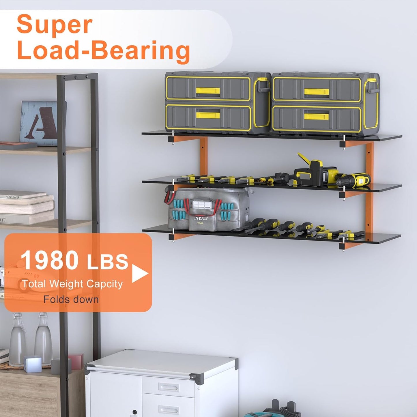 6 PACK Lumber Rack Wall-Mounted Lumber Storage Rack, Heavy Duty Wood Storage Racks With 9-Level System, 1980 LB Sturdy Garage Wood Organizer, Hanging Orange Lumber Metal Racks for Indoor & Outdoor