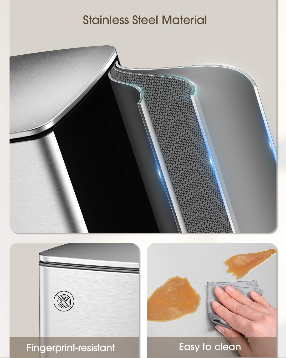 Lovewind Kitchen Trash Can with Lid, 5.2 Gallon/20 L Footstep Garbage Can for Kitchen Bedroom Home Office, 20 Liter Trash Bin Brushed Stainless Steel Waste Bin with Soft-Close Lid,Silver