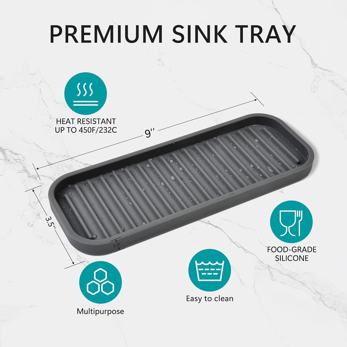 Mofason Silicone Sponge Holder, Tray for Soap and Sponge, Kitchen Sink Tray, Accessories to Help You Clean Kitchen Sink Sponge Rack（Gray, 2 Pack）