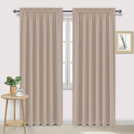 DWCN Blackout Curtains for Living Room Thermal Insulated, Energy Saving & Noise Reducing Bedroom Curtains, Camel, W 70x L 84 Inch, Set of 2 Rod Pocket Curtain Panels
