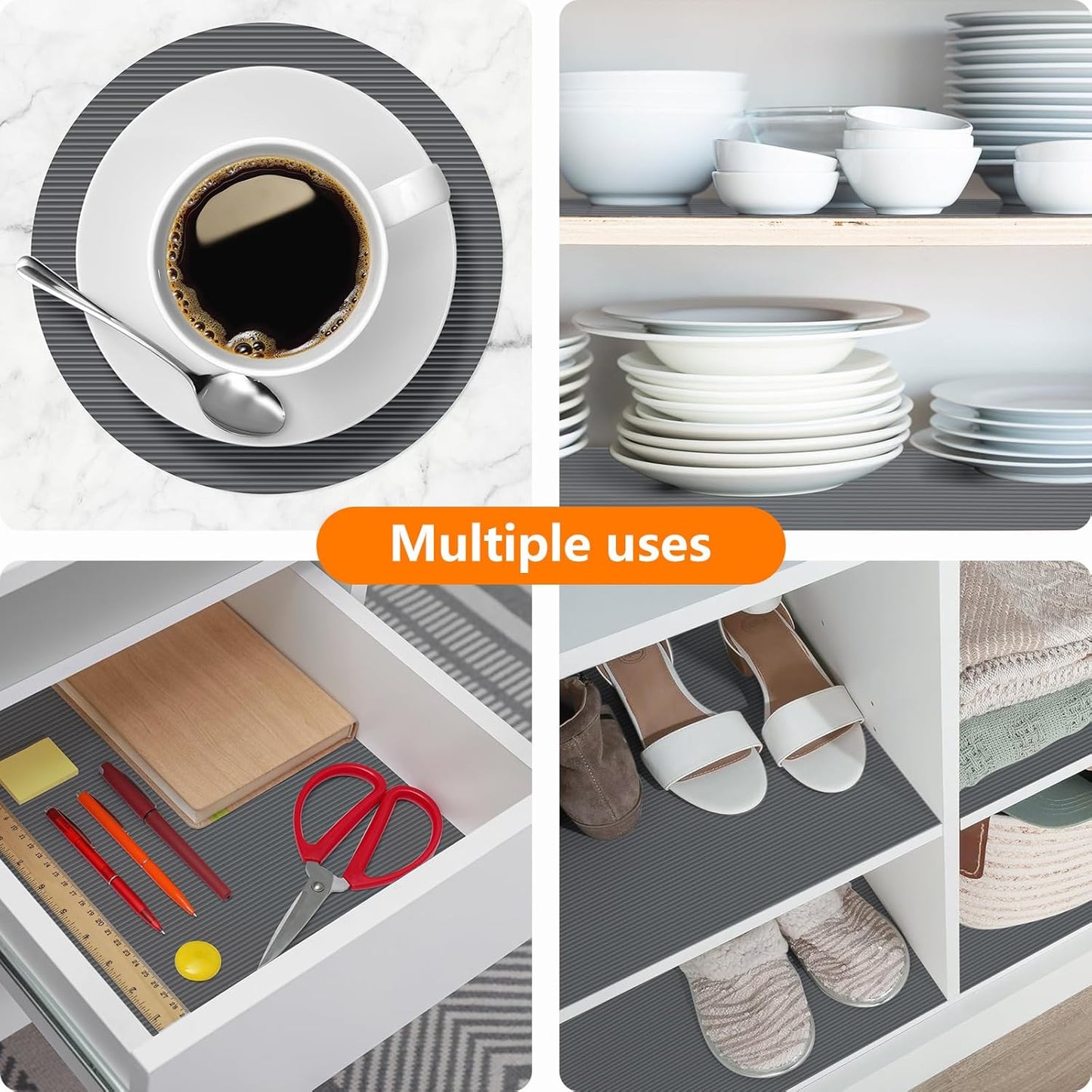 Shelf Liners for Kitchen Cabinets Drawer Liner Non Adhesive Cupboard Mat EVA Material Waterproof Refrigerator Mats Washable Fridge Liner for Cupboard and Desks Liner Gray 17.3 x 236.2 Inches