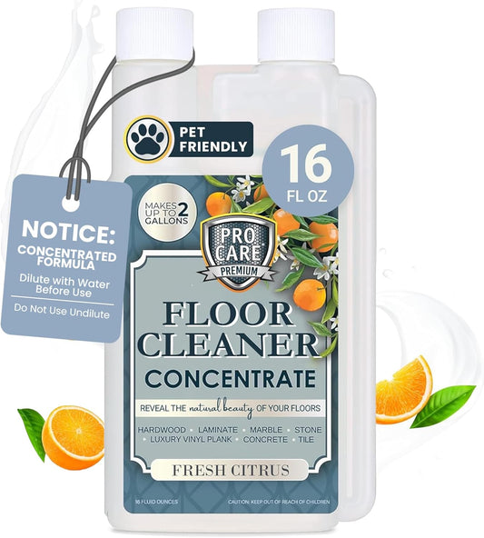 ProCare Citrus Floor Cleaner Concentrate (Made in USA) | Vinyl, Wood, Tile, Stone & Laminate Floor Cleaner For Mopping, Household Supplies, Cleaning Solution For Kitchen & Bathroom - 16oz (474ml)
