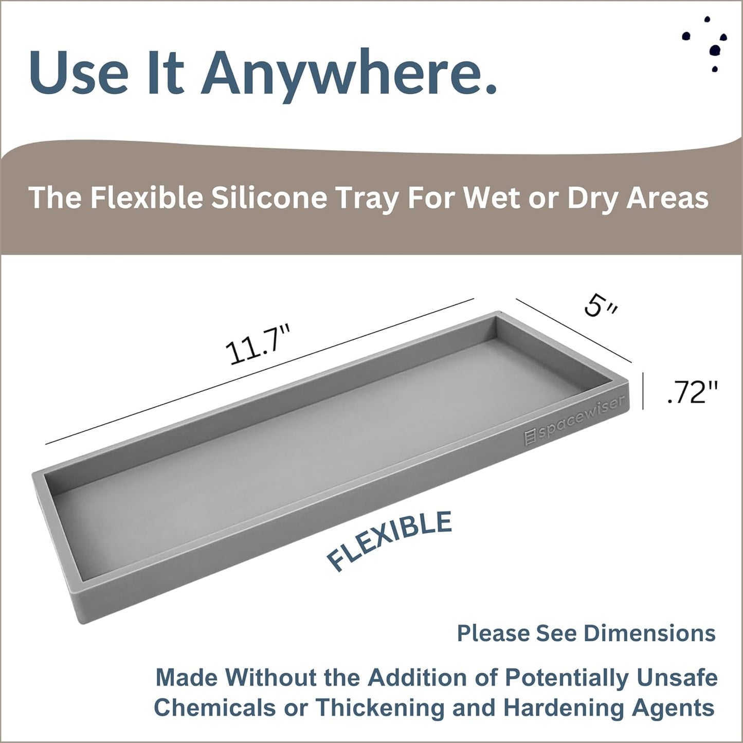 Countertop and Vanity Tray - 11.7" Silicone Bathroom Tray Countertop, Dish Soap Trays for Kitchen Counter, Sink Organizer Caddy Accessories, Toilet Plant Shower Makeup Mat Oil Holder