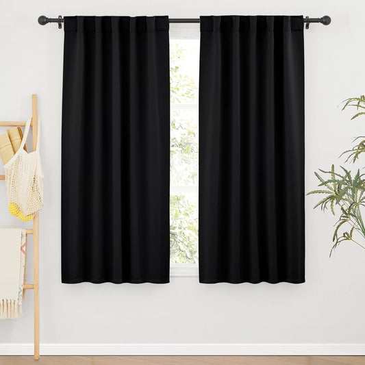 RYB HOME Short Black Curtains for Bedroom, Blackout Thermal Insulated Curtains and Drapes Small Window Treatment Privacy Shades for Kitchen Farmhouse Closet, W42 x L63 inch, 2 Panels