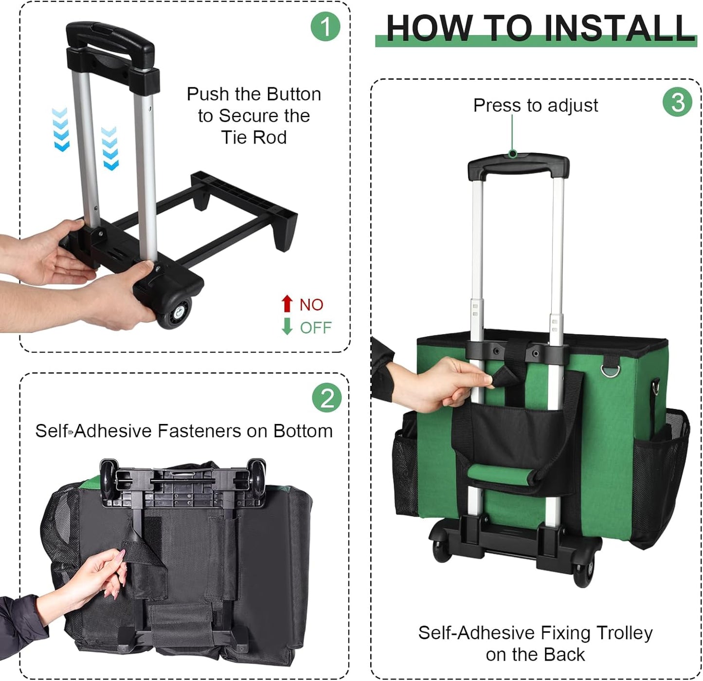 Large Rolling Cleaning Caddy Bag with Wheels, Cleaning Bag with Detachable Trolley, Cleaning Bags on Wheels for Housekeepers, Cleaning Cart Supplies Organizer for Home, Car, Picnic (Green)