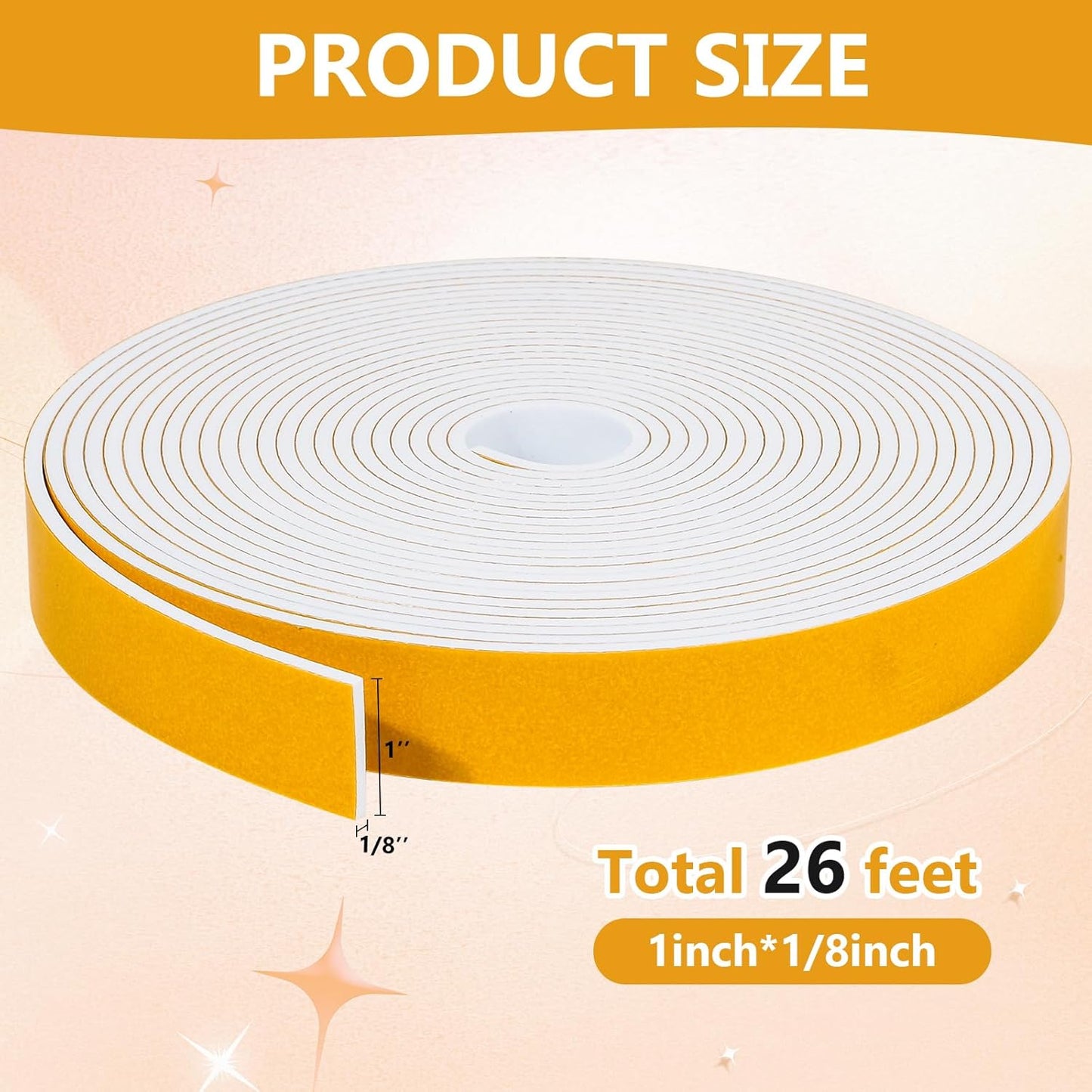 26Feet Weather Stripping Seal (1 Inch X 1/8 Inch) for Door Window, High Density Foam Tape, Soundproofing, Insulation Strip, Door Sealers for Door Frame- White