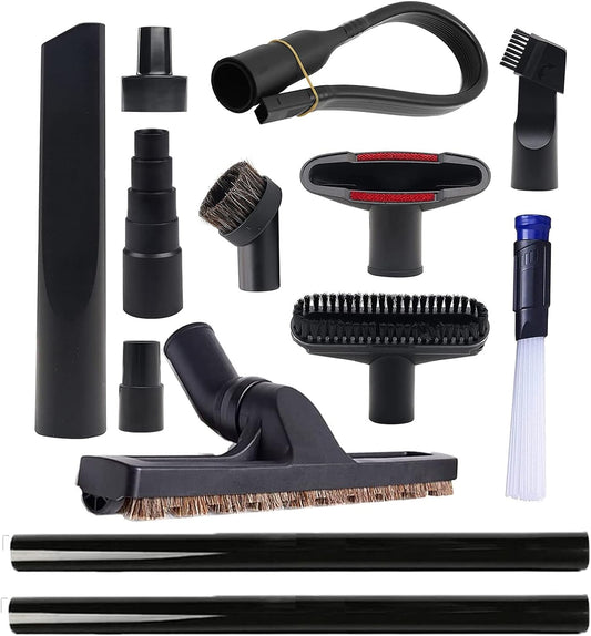 13 Pcs Universal Vacuum Attachments for Shop Vac Accessories - 2 1/2" to 1 1/4" and 1 7/8" to 1" Vacuum Hose Adapter Kit, 1 1/4" Vacuum Floor Brush Flexible Crevice Tool and Vacuum Extension Wand