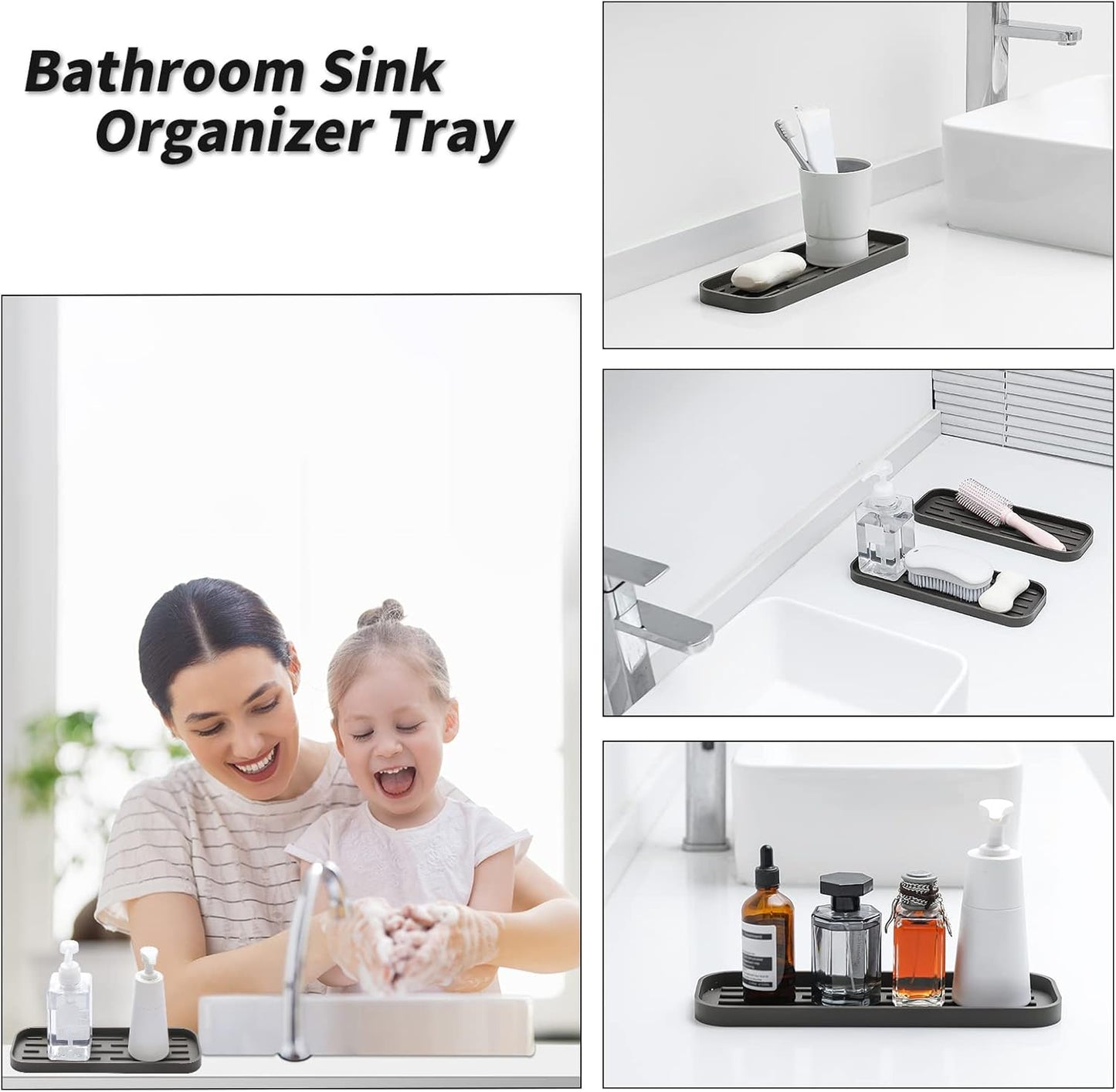 Silicone Kitchen Sink Organizer Tray for Multiple Usage,Eco-Friendly Sponges Holder for Kitchen Bathroom Counter or Sink,Dish Soap Dispenser,Scrubber,Bottle,Cup (Coffee, 12"×4")