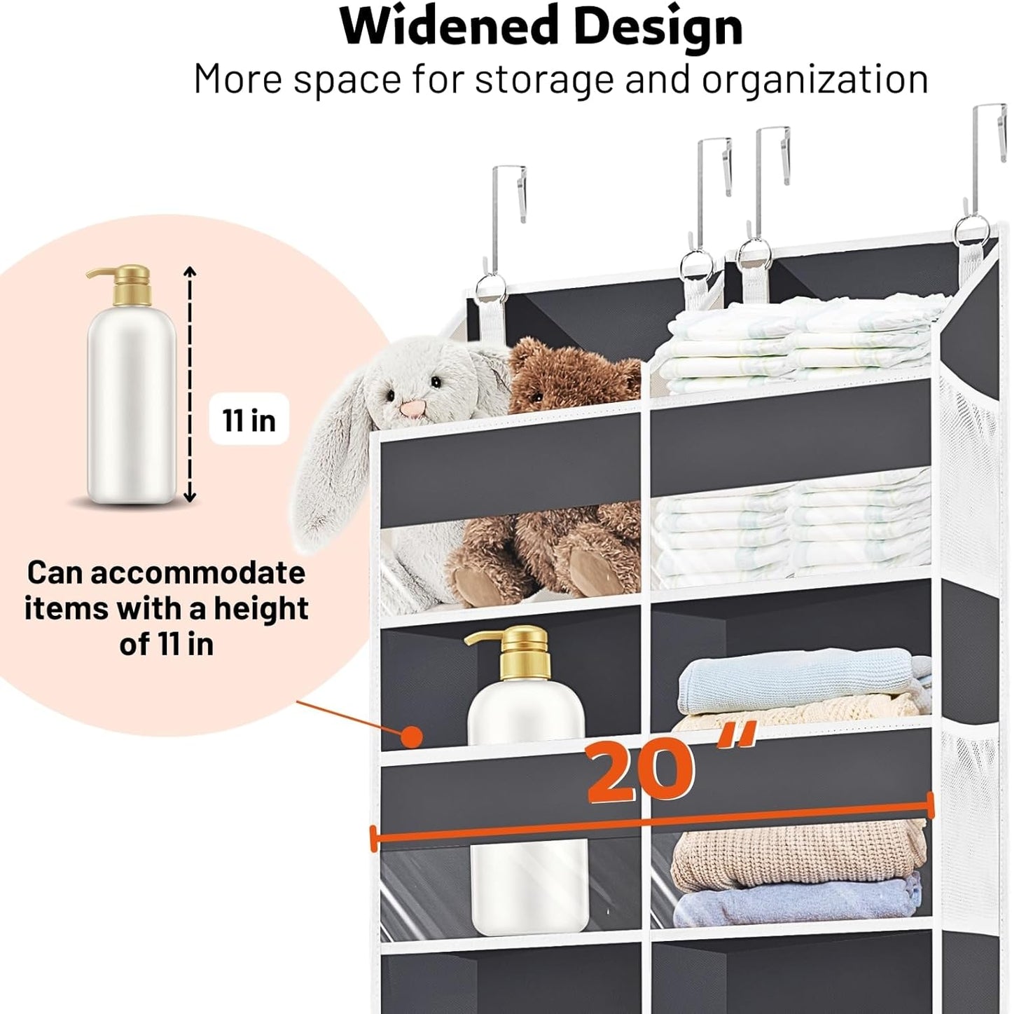 Over the Door Organizer 5 Tiers, Extra Large Behind Door Storage of 10 Compartments, 80 lbs Weight Capacity Over Door Organizer, Door Hanging Organizer for Closet, Diaper Organizer, Room storage