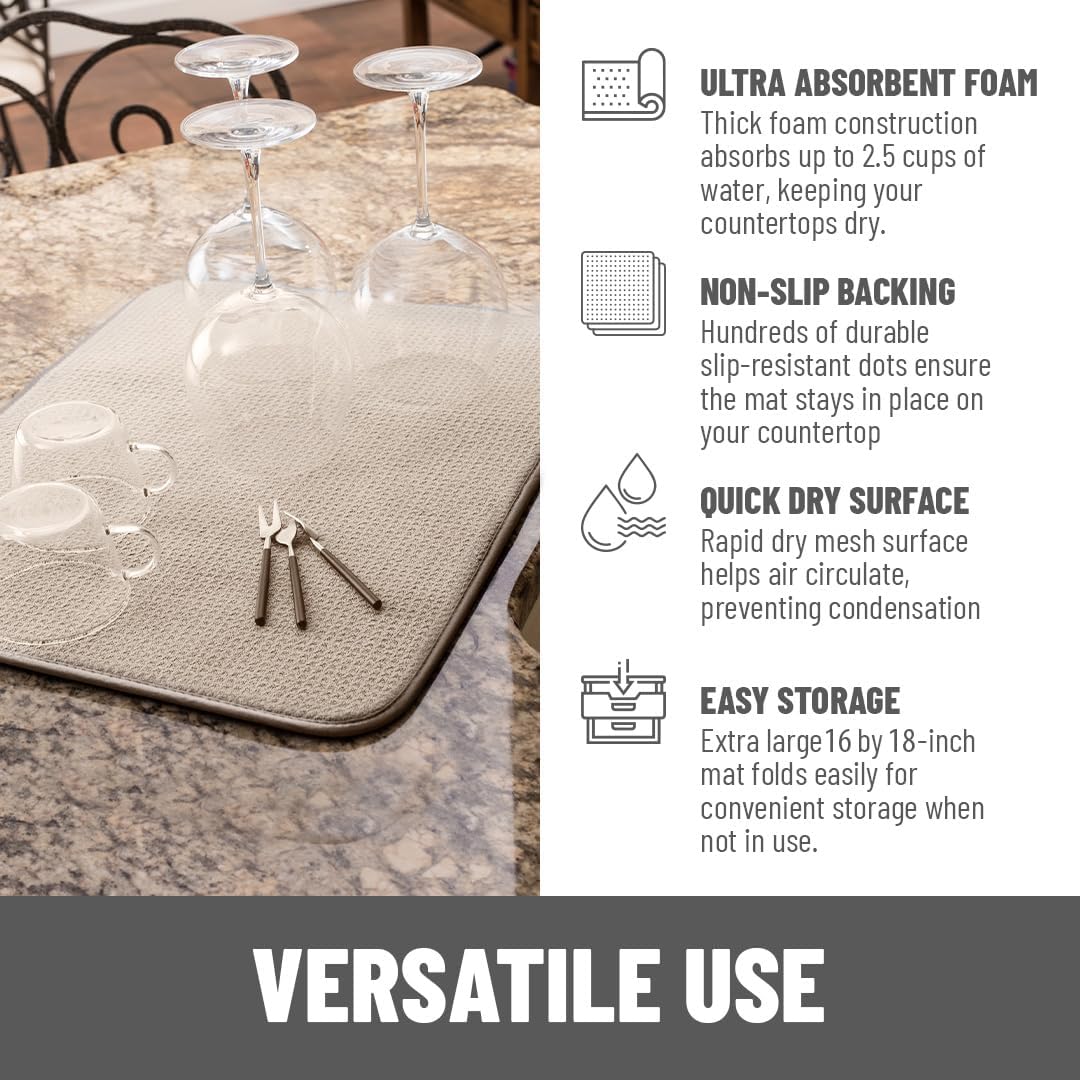 Bellemain XXL Dish Mat Microfiber Dish Drying Mat, Super absorbent (Light Grey, 16" x 18")