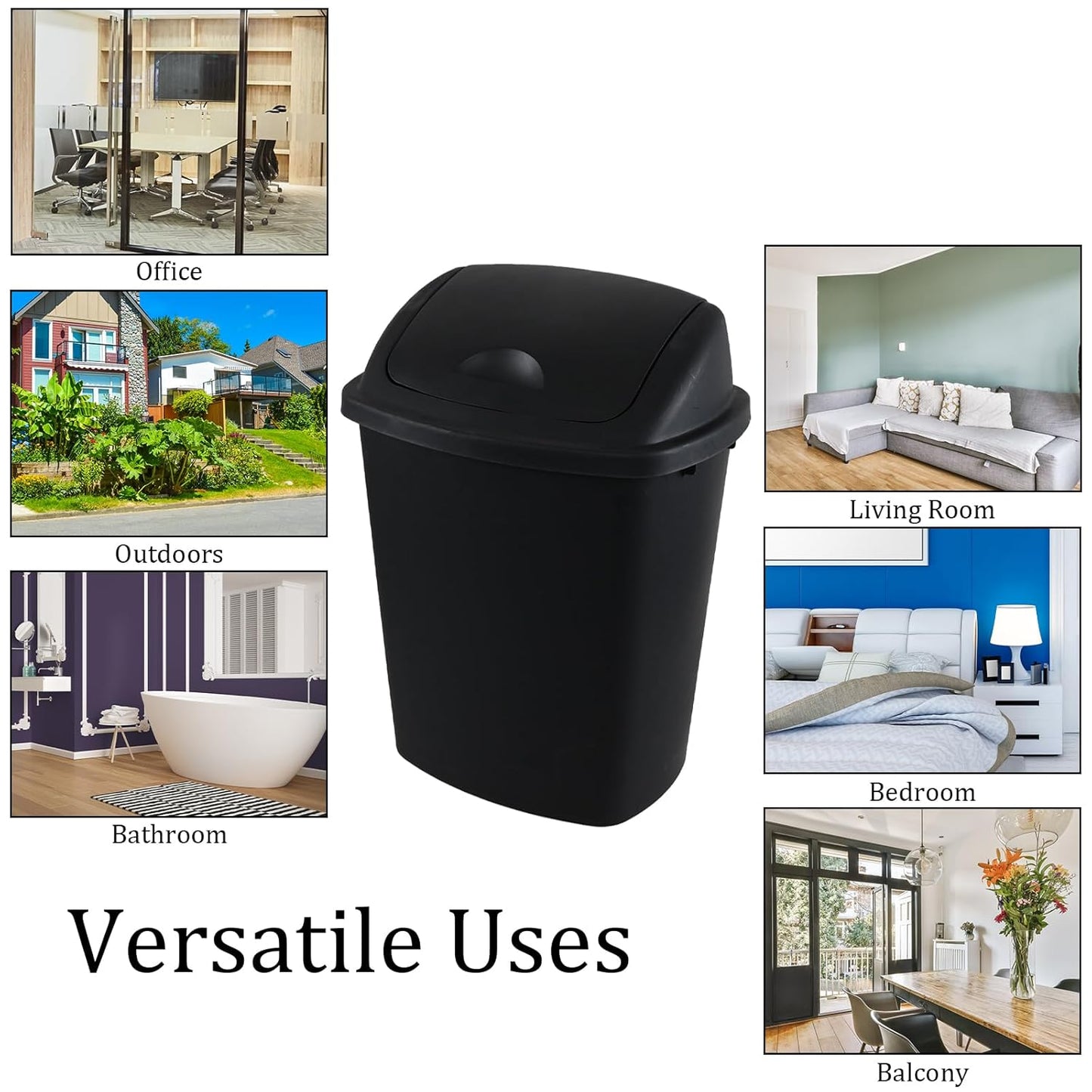 4 Packs Commercial Heavy-Duty Trash Can with Lid, Plastic Swing Top Kitchen Trash Can (11 Gallon, Black)