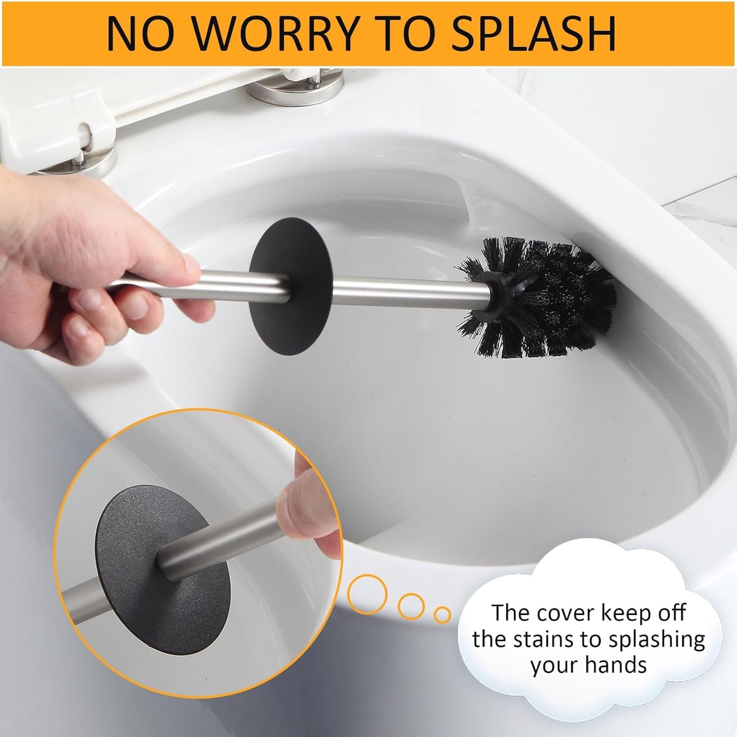 BGL Toilet Brush and Holder Set Brushed Nickel Aluminium Freestanding Toilet Bowl Cleaner Brush and Holder for Bathroom Storage and Organization, Square Design Sturdy and Space Saving