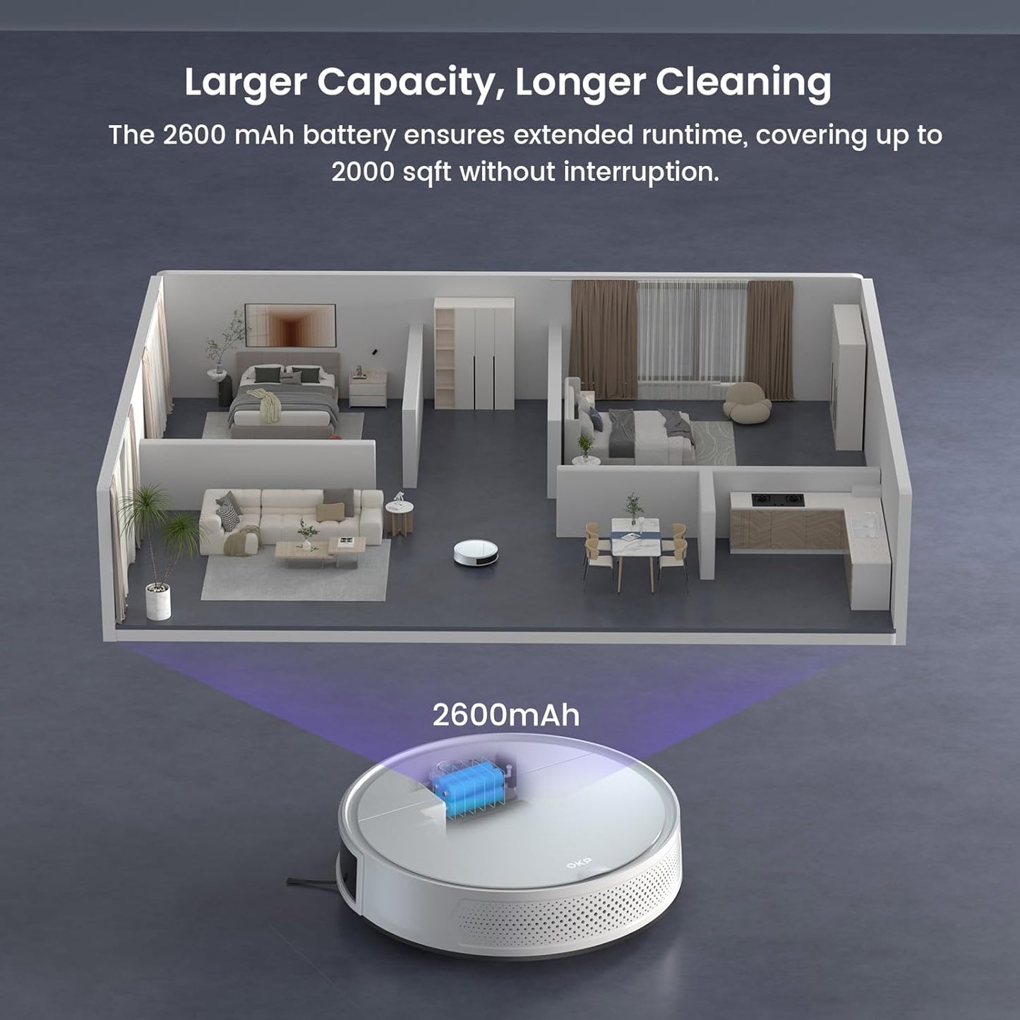 OKP K5 Pro Robot Vacuum and Mop, 3 in 1 Mopping Robotic Vacuum with 5000Pa Suction Power, 180 Mins Runtime, Quiet Design, Wi-Fi/APP/Alexa/Remote Control, Good for Hard Floors and Pet Hair Pick Up