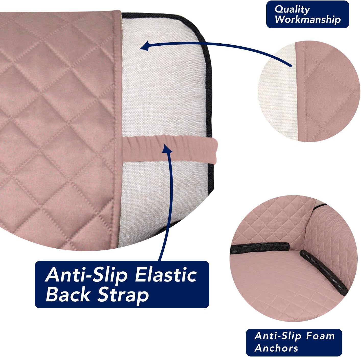 PureFit Reversible Quilted Sofa Cover, Water Resistant Slipcover Furniture Protector, Washable Couch Cover with Non Slip and Elastic Straps for Kids, Dogs, Pets (Loveseat, Pink/Beige)