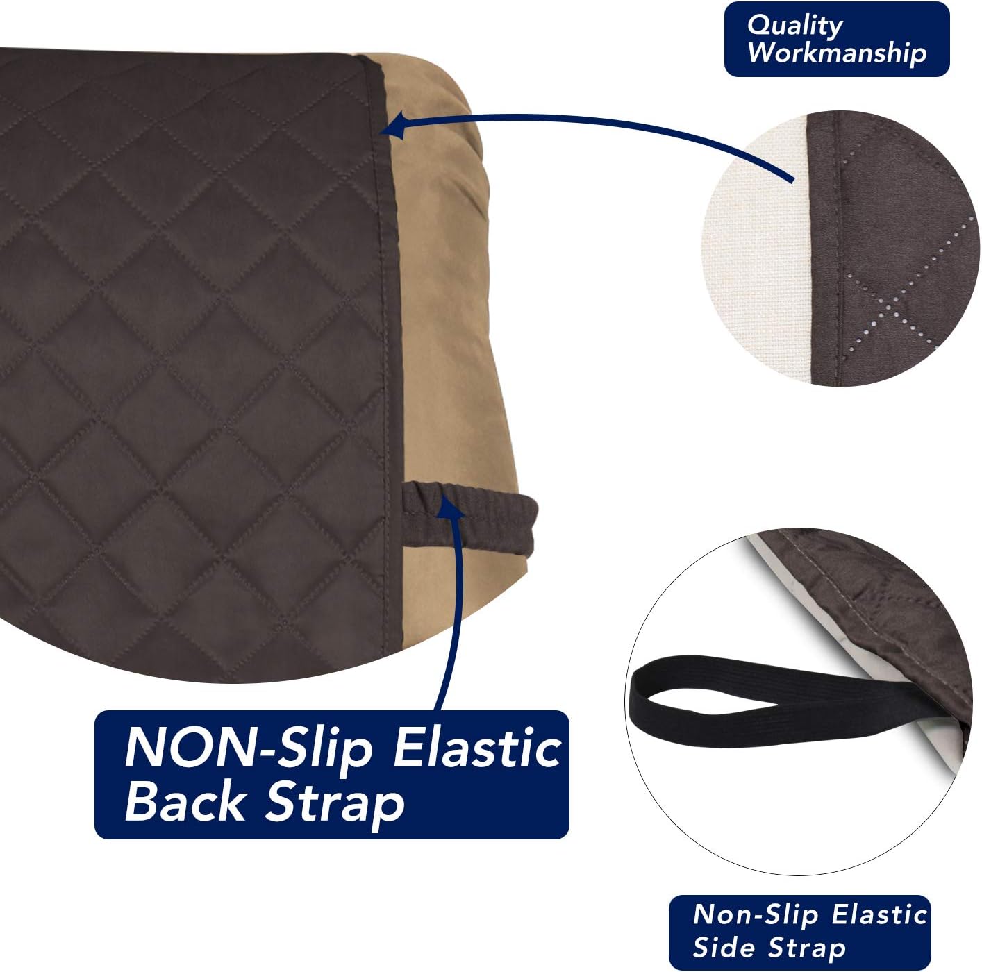 PureFit Reversible Quilted Sofa Cover, Water Resistant Slipcover Furniture Protector, Washable Couch Cover with Non Slip and Elastic Straps for Kids, Dogs, Pets (Small Recliner, Chocolate/Chocolate)