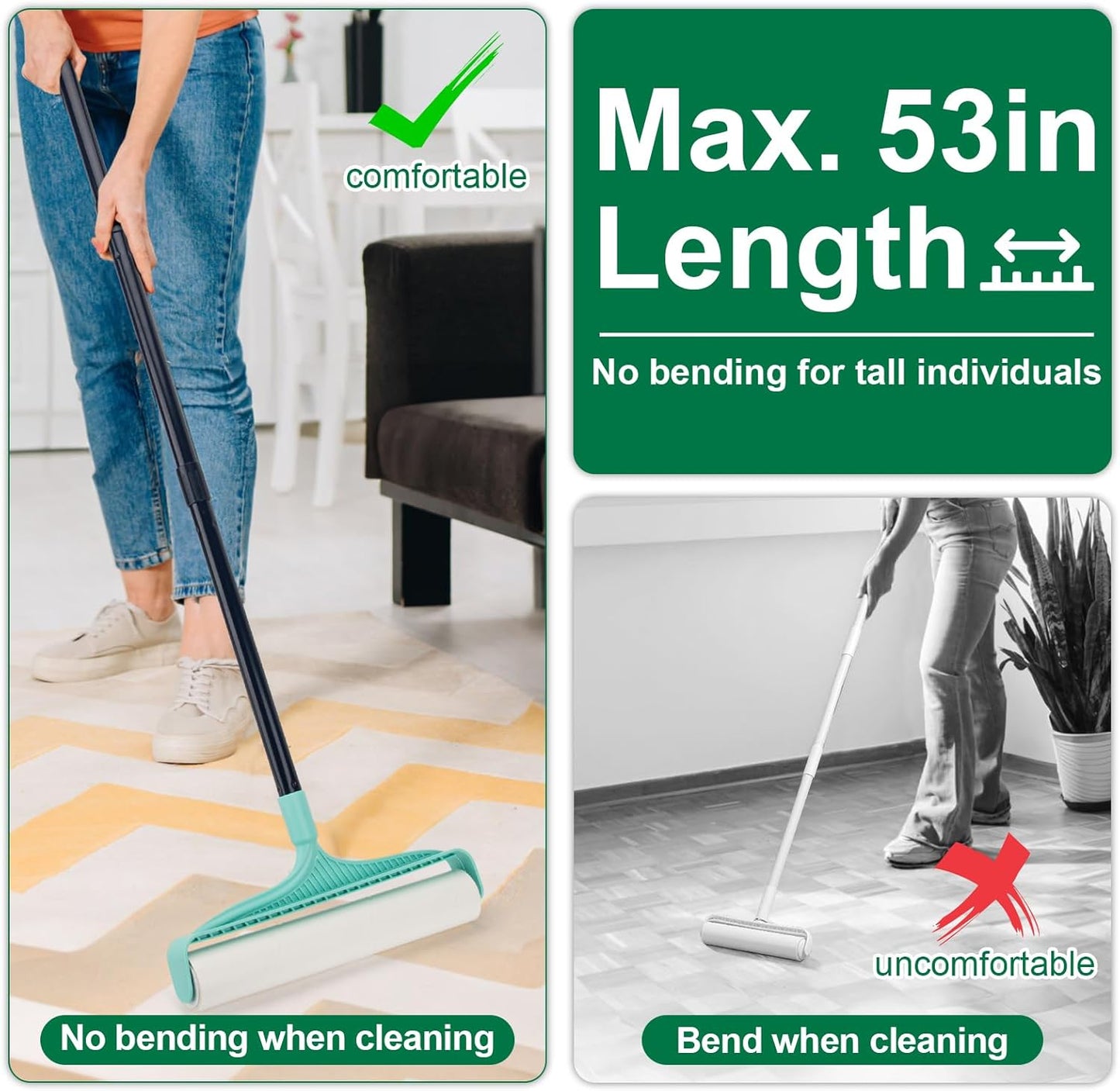 KeFanta Large Lint Rollers for Pet Hair Extra Sticky, 11.8" Wide Giant Lint Roller with 53" Long Handle, Big Pet Hair Sticky Remover for Floor Carpets Couch Clothes (270 Sheets)