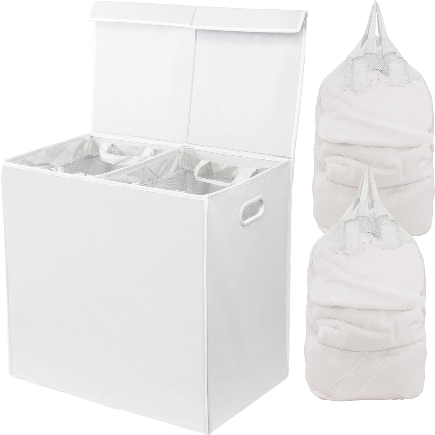 Simple Houseware Double Laundry Hamper with Lid and Removable Bags, White