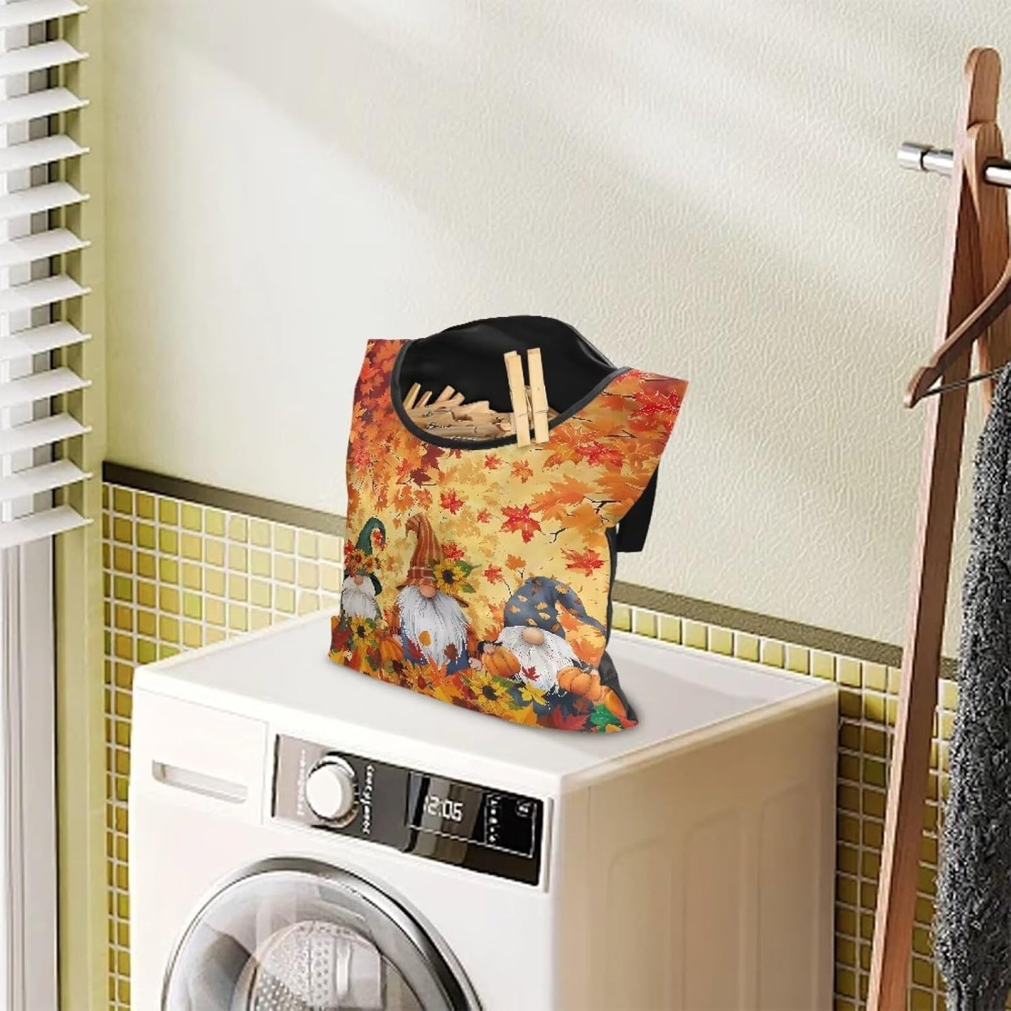 Autumn Goblins Clothespin Bag with Hanging Rope 14.5 x 12 Inch Summer Waterproof Laundry Clothes Pin Holder Clothespin Storage Organizer with Large Opening for Home Outdoor