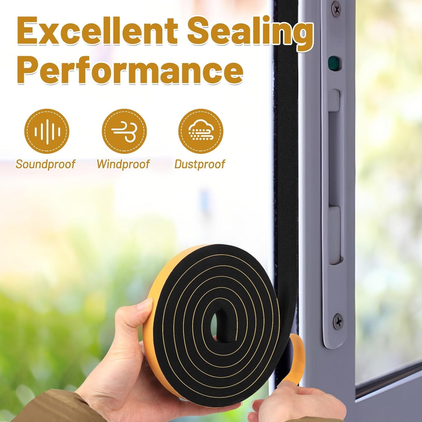 Weather Stripping Soundproof 1/2 in x 1/8 in, Door Seal Strip High Density, Weatherproof Insulation Foam Tapes for Windows, 3 Rolls Total 49.5Ft