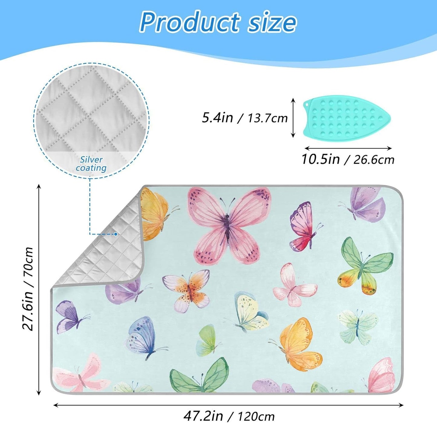 Ironing Mat Portable Ironing Pad Ironing Blanket for Table Top Heat Resistance Double-Side Using Travel Large 47.2 x 27.6 Inch Foldable Lightweight Colorful Butterfly