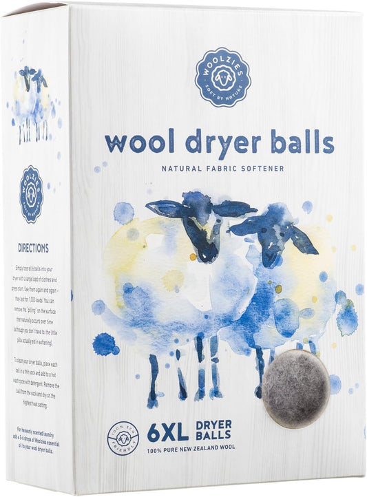 Woolzies Wool Dryer Balls Organic: Our Big Wool Spheres are The Best Fabric Softener | 6-Pack XL Dryer Balls for Laundry is Made with New Zealand Wool-Grey