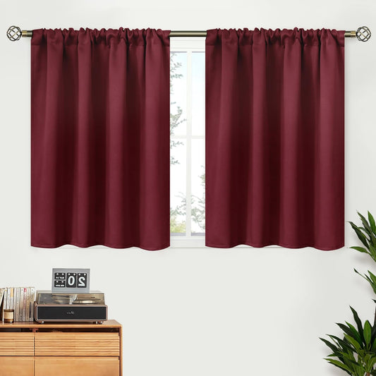 BGment Burgundy Blackout Curtains 36 Inches Long for Bedroom Kitchen Window - Short Length Thermal Insulated Drapes with Rod Pocket for Basement Cafe Bathroom, 42 x 36 Inch, 2 Panels