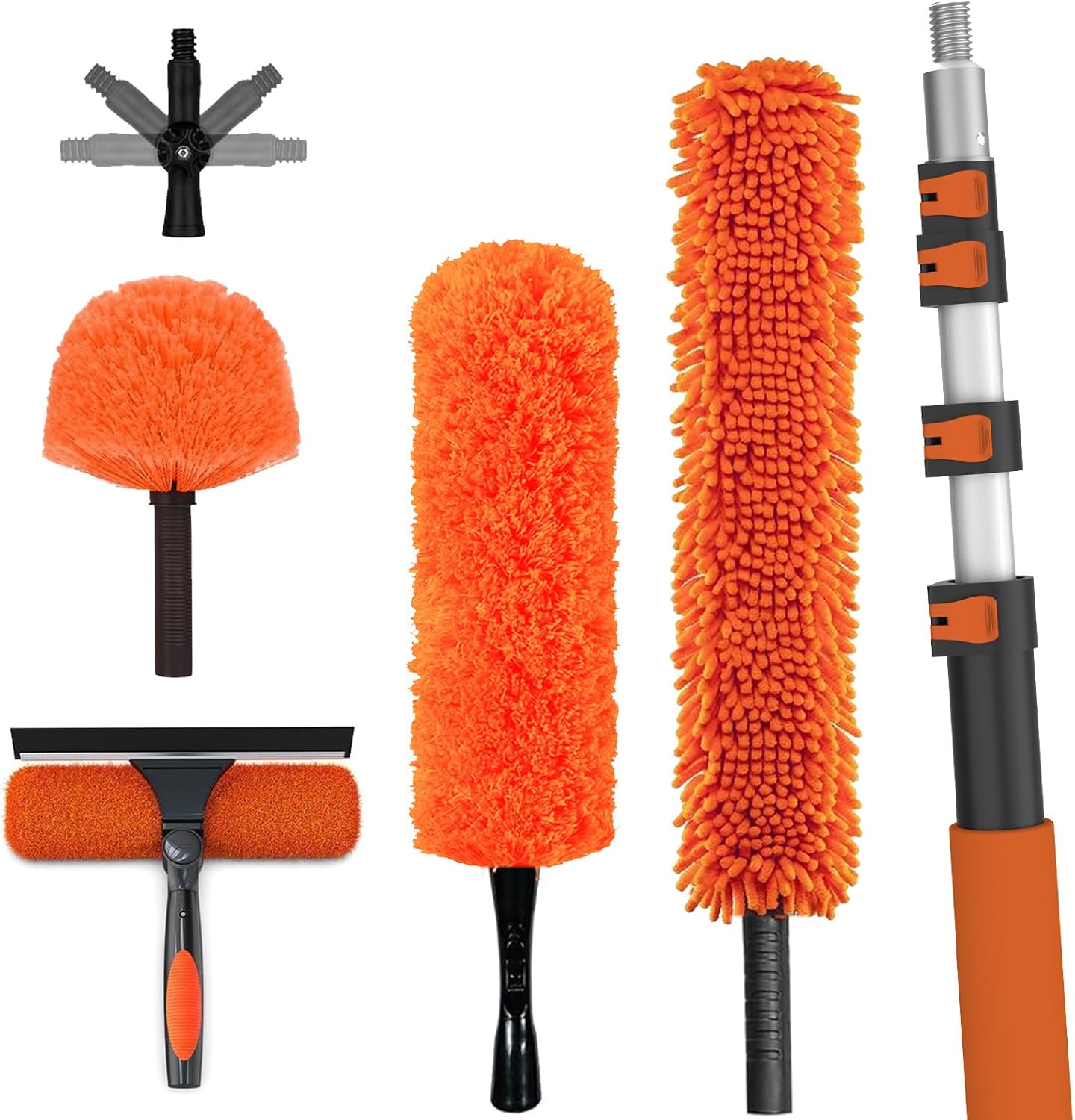 36FT High Reach Duster Cleaning Kit with Extension Pole, High Ceiling Fan Cleaner Duster Tool for Fan Blades, Window Washing Kit with Microfiber Feather Duster & Window Squeegee